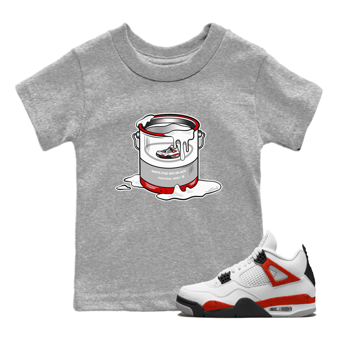 Air Jordan 4 Red Cement Sneaker Match Tees Bucket Streetwear Sneaker Shirt Air Jordan 4 Retro Red Cement Drip Gear Zone Sneaker Matching Clothing Kids Shirts Heather Grey 1