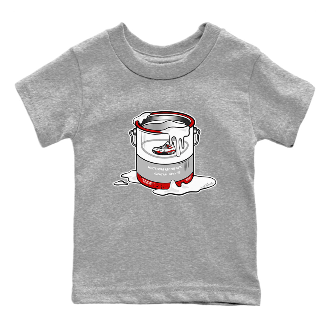 Air Jordan 4 Red Cement Sneaker Match Tees Bucket Streetwear Sneaker Shirt Air Jordan 4 Retro Red Cement Drip Gear Zone Sneaker Matching Clothing Kids Shirts Heather Grey 2