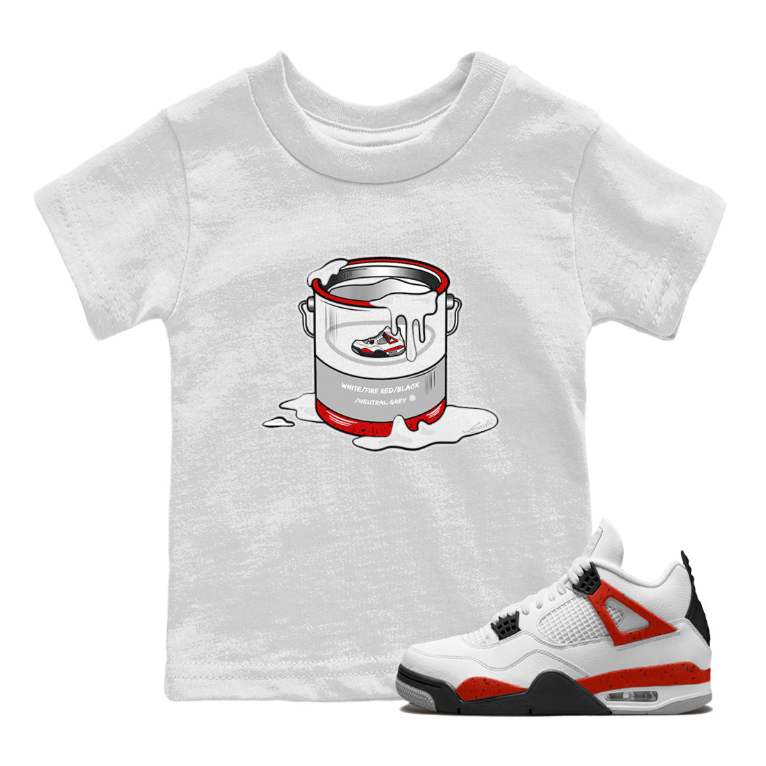 Air Jordan 4 Red Cement Sneaker Match Tees Bucket Streetwear Sneaker Shirt Air Jordan 4 Retro Red Cement Drip Gear Zone Sneaker Matching Clothing Kids Shirts White 1