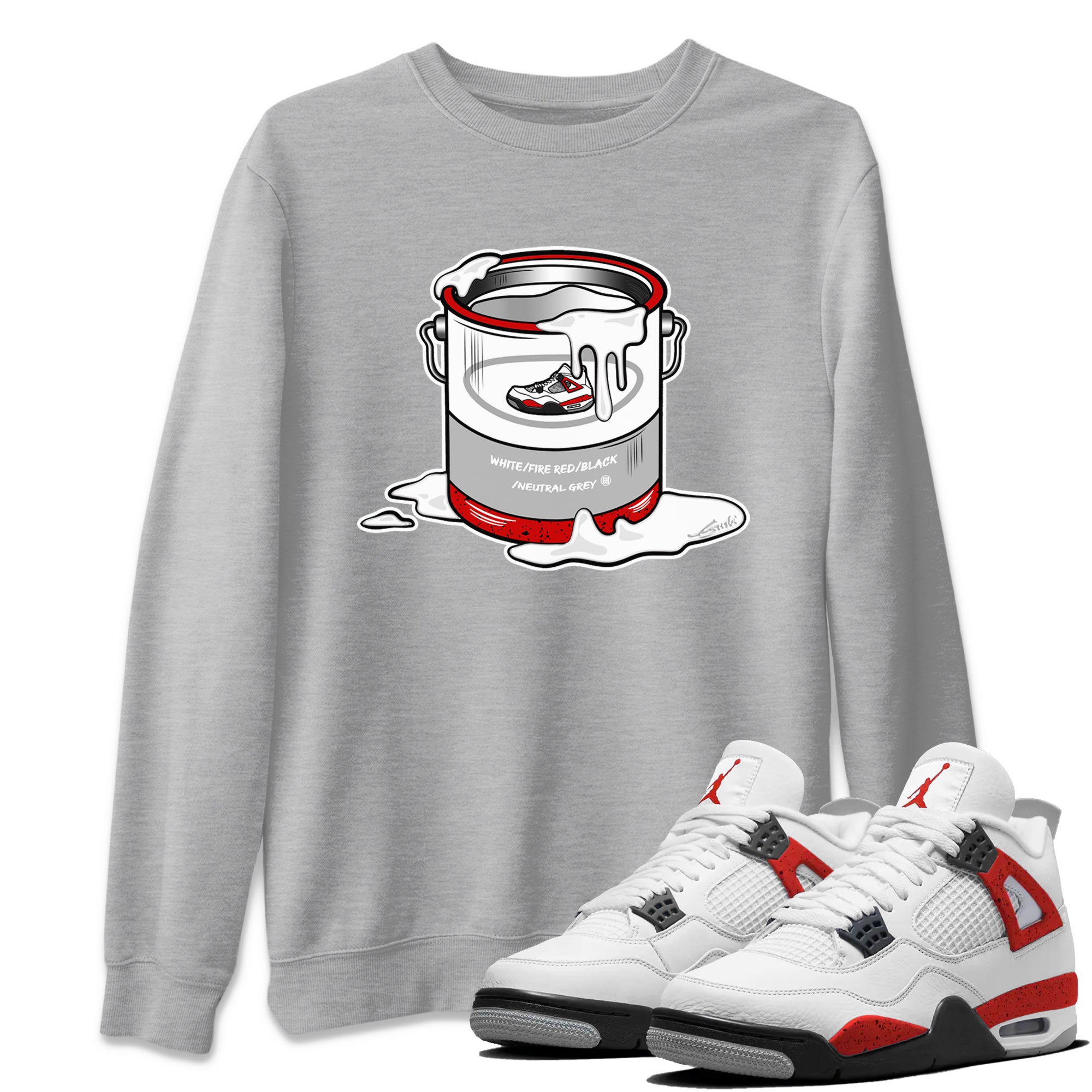 Air Jordan 4 Red Cement Sneaker Match Tees Bucket Streetwear Sneaker Shirt Air Jordan 4 Retro Red Cement Drip Gear Zone Sneaker Matching Clothing Unisex Shirts Heather Grey 1