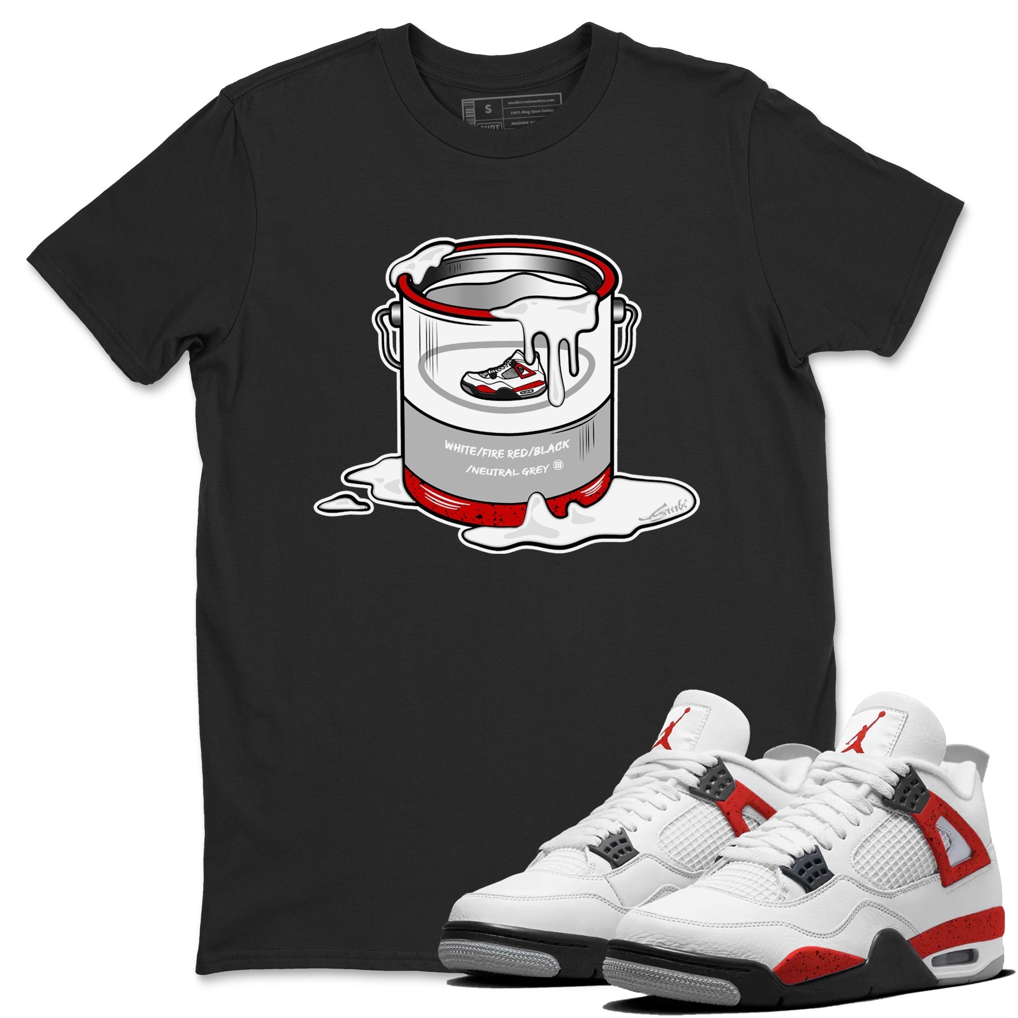 Air Jordan 4 Red Cement Sneaker Match Tees Bucket Streetwear Sneaker Shirt Air Jordan 4 Retro Red Cement Drip Gear Zone Sneaker Matching Clothing Unisex Shirts Black 1