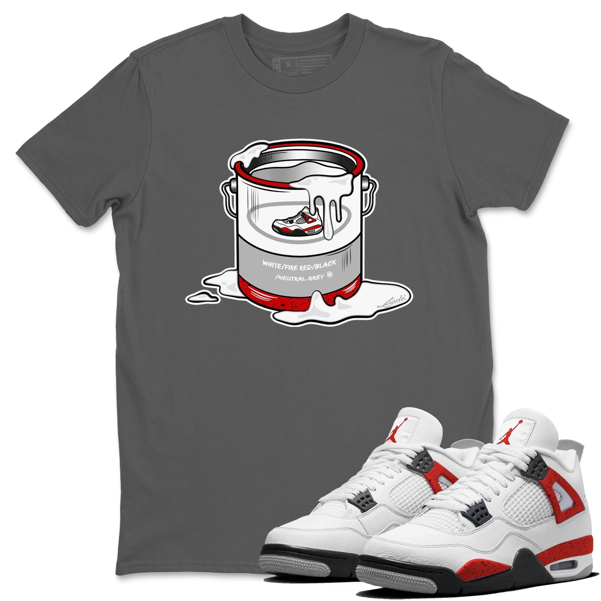 Air Jordan 4 Red Cement Sneaker Match Tees Bucket Streetwear Sneaker Shirt Air Jordan 4 Retro Red Cement Drip Gear Zone Sneaker Matching Clothing Unisex Shirts Cool Grey 1