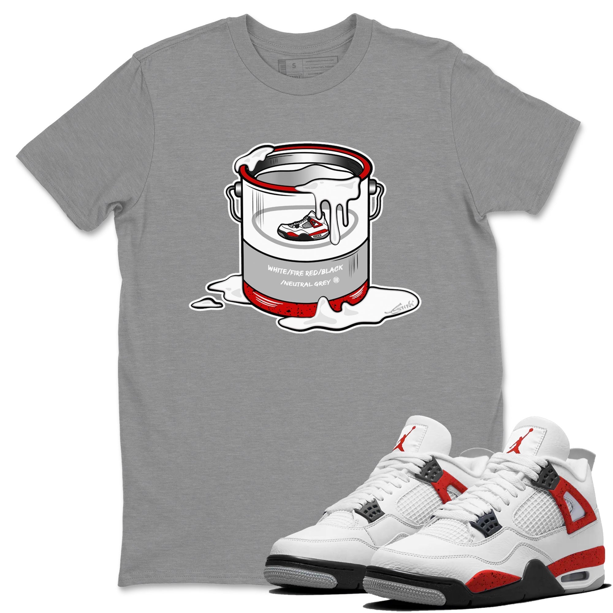 Air Jordan 4 Red Cement Sneaker Match Tees Bucket Streetwear Sneaker Shirt Air Jordan 4 Retro Red Cement Drip Gear Zone Sneaker Matching Clothing Unisex Shirts Heather Grey 1