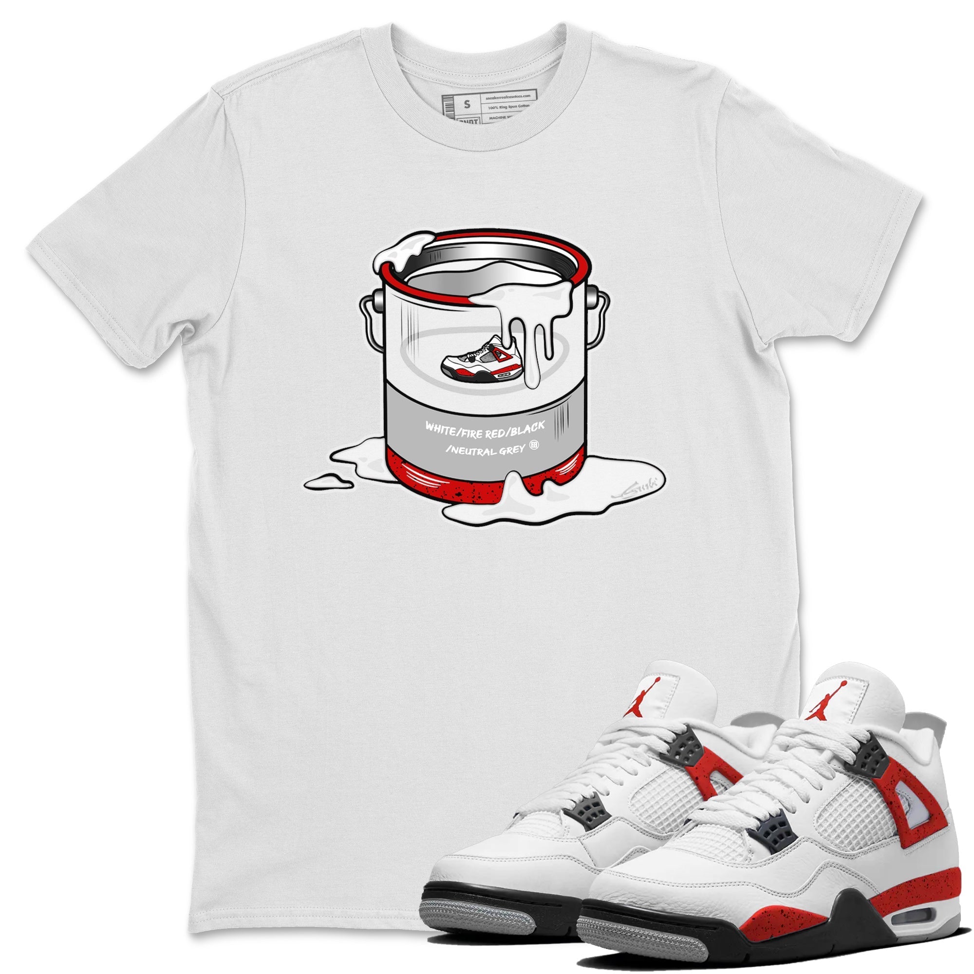 Air Jordan 4 Red Cement Sneaker Match Tees Bucket Streetwear Sneaker Shirt Air Jordan 4 Retro Red Cement Drip Gear Zone Sneaker Matching Clothing Unisex Shirts White 1