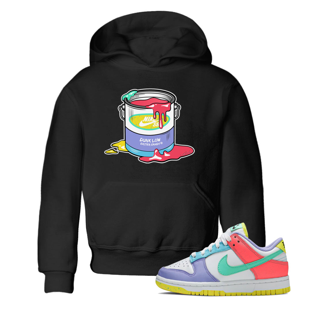 Dunk Easter Candy Bucket Baby and Kids Streetwear Sneaker Shirt Holiday Easter T-Shirt Kids Streetwear Sneaker Shirt Washing and Care Tip
