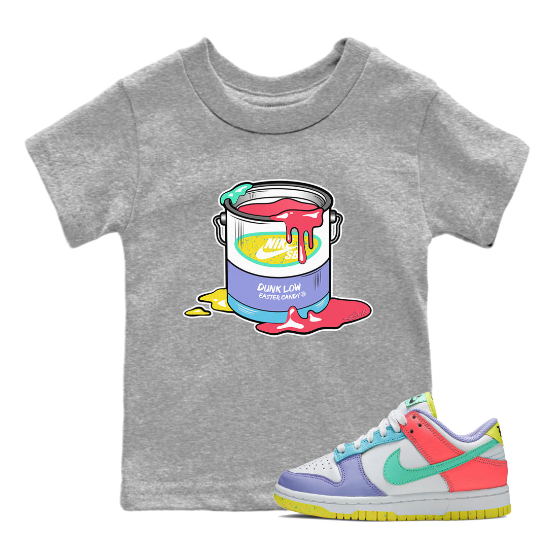 Dunk Easter Candy Bucket Baby and Kids Streetwear Sneaker Shirt Holiday Easter T-Shirt Kids Streetwear Sneaker Shirt Size Chart