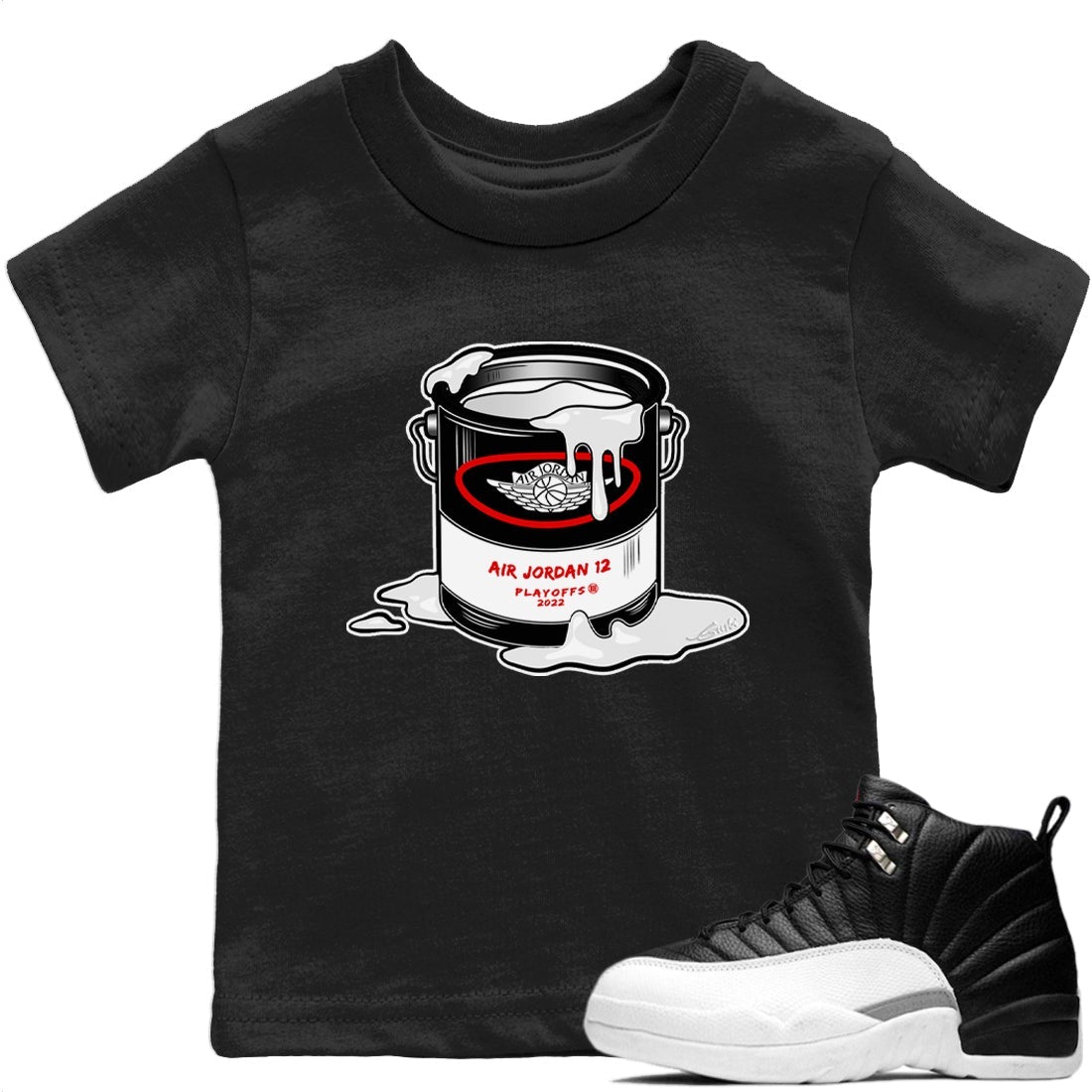 Jordan 12 Playoffs Sneaker Matching T-Shirt Bucket Sneaker Tees Jordan 12 Playoffs Sneaker Release Tees Kids Shirts