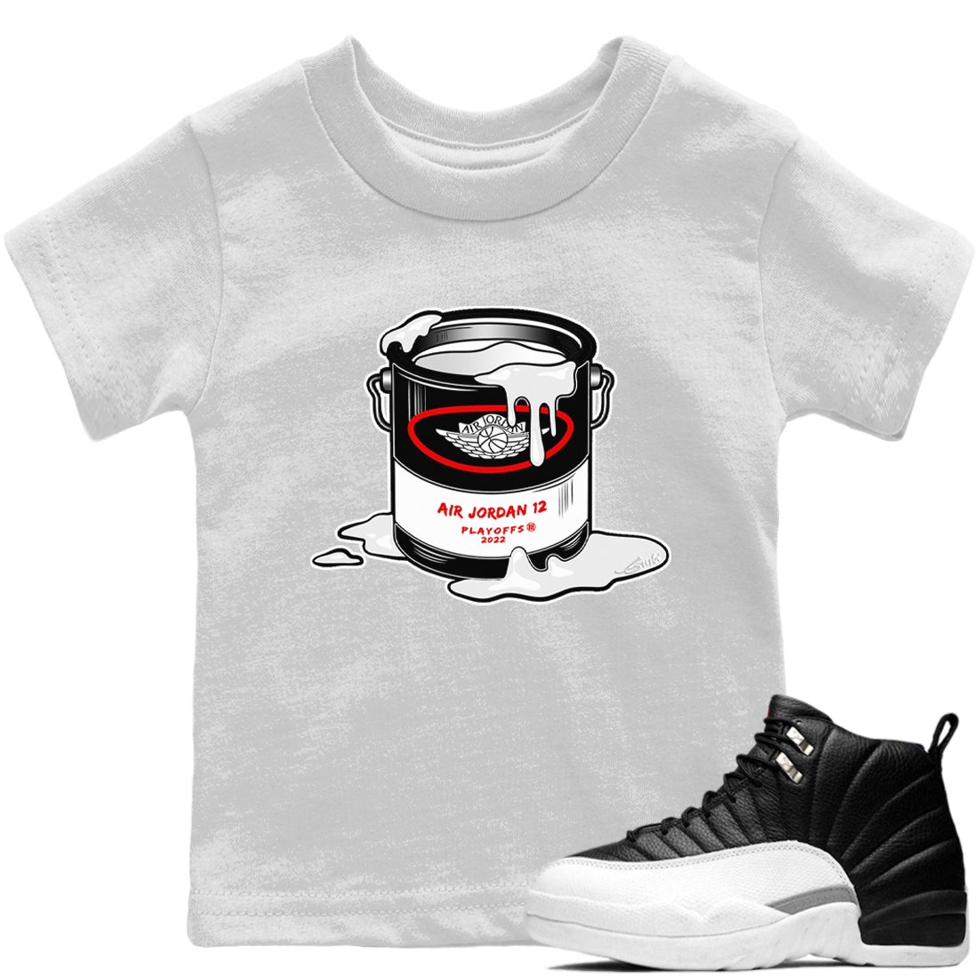 Jordan 12 Playoffs Sneaker Matching T-Shirt Bucket Sneaker Tees Jordan 12 Playoffs Sneaker Release Tees Kids Shirts