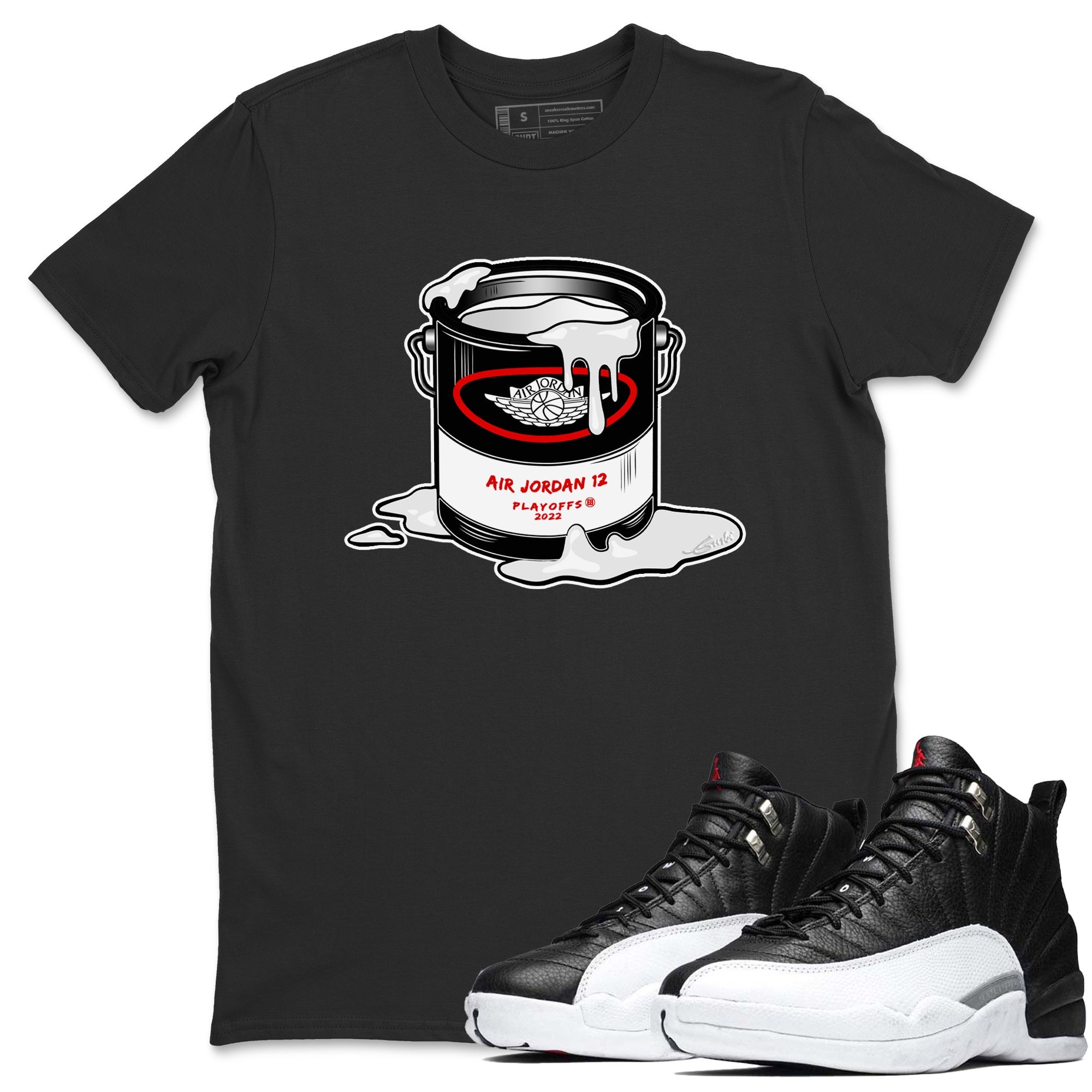 Jordan 12 Playoffs Sneaker Matching T-Shirt Bucket Sneaker Tees Jordan 12 Playoffs Sneaker Release Tees Crew Neck Tees