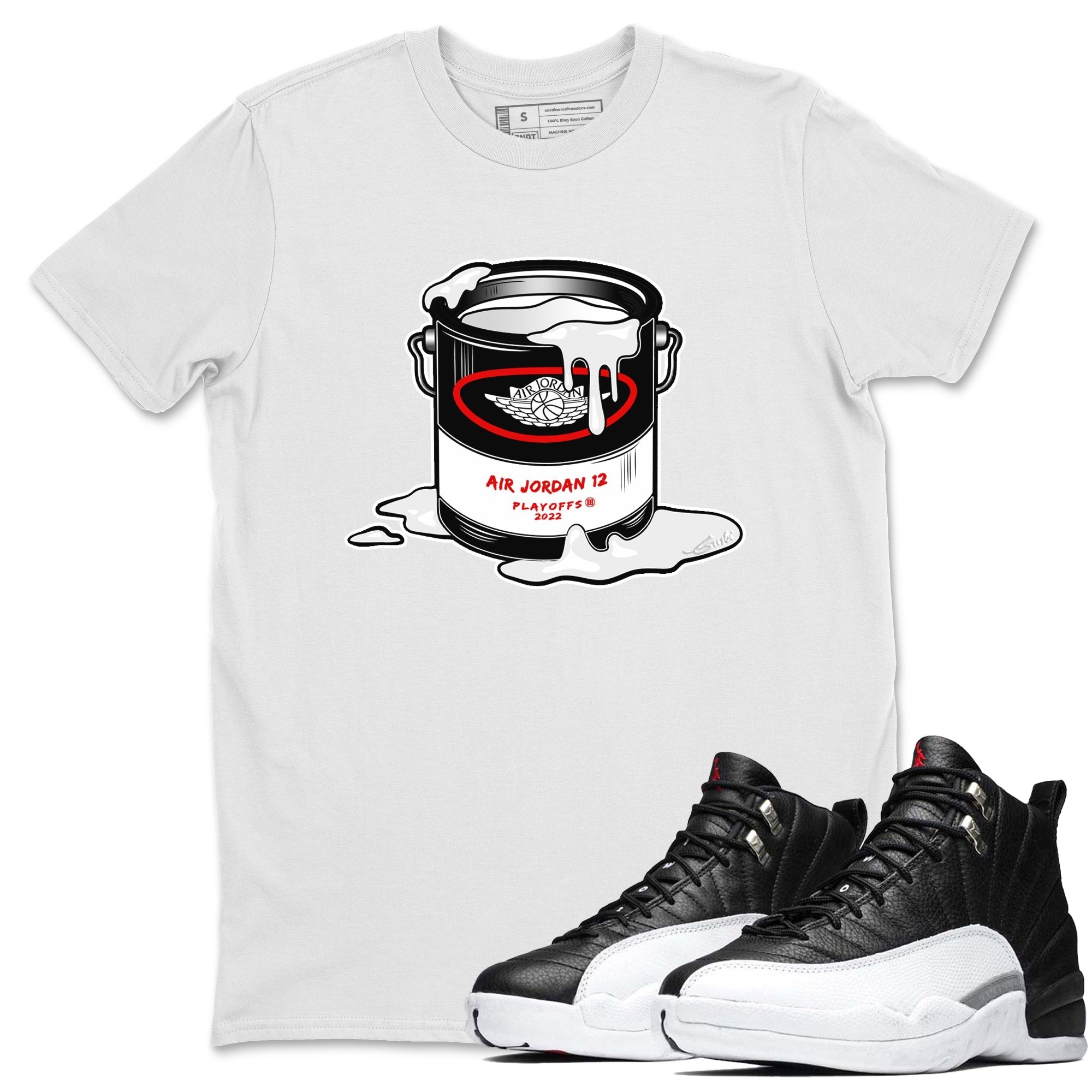 Jordan 12 Playoffs Sneaker Matching T-Shirt Bucket Sneaker Tees Jordan 12 Playoffs Sneaker Release Tees Crew Neck Tees