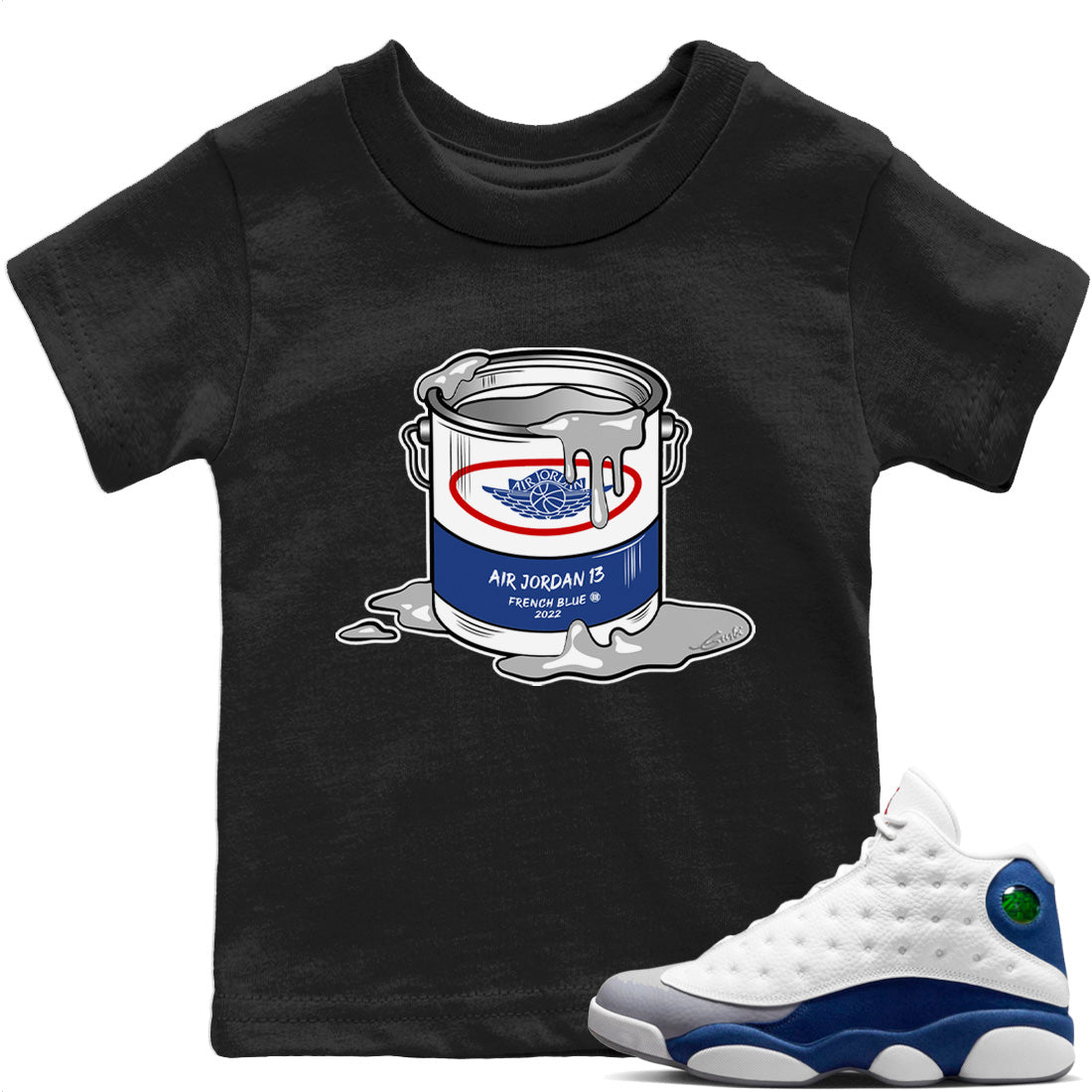 Jordan 13 French Blue Sneaker Matching T-Shirt Bucket Sneaker Tees Jordan 13 French Blue Sneaker Release Tees Kids Shirts