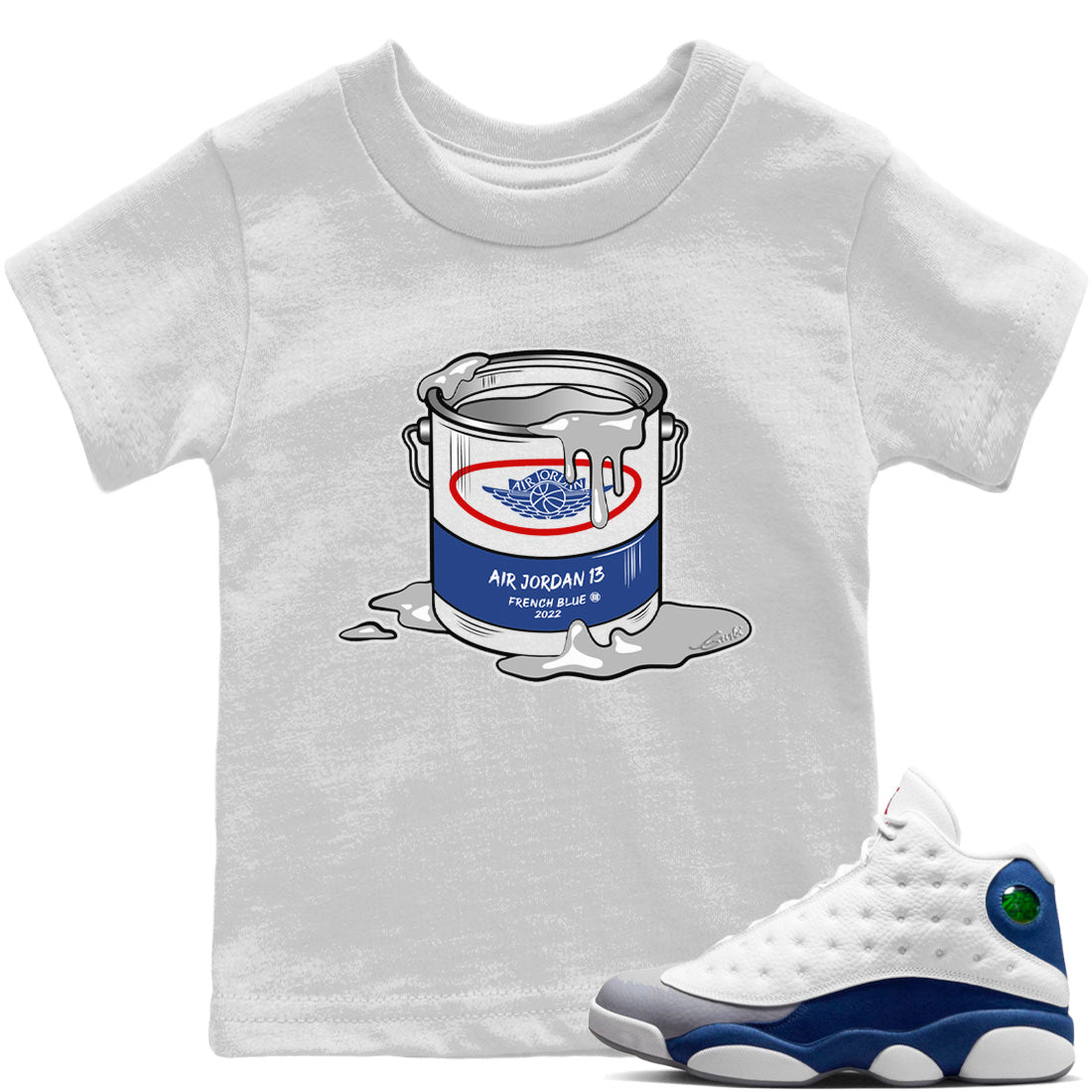 Jordan 13 French Blue Sneaker Matching T-Shirt Bucket Sneaker Tees Jordan 13 French Blue Sneaker Release Tees Kids Shirts