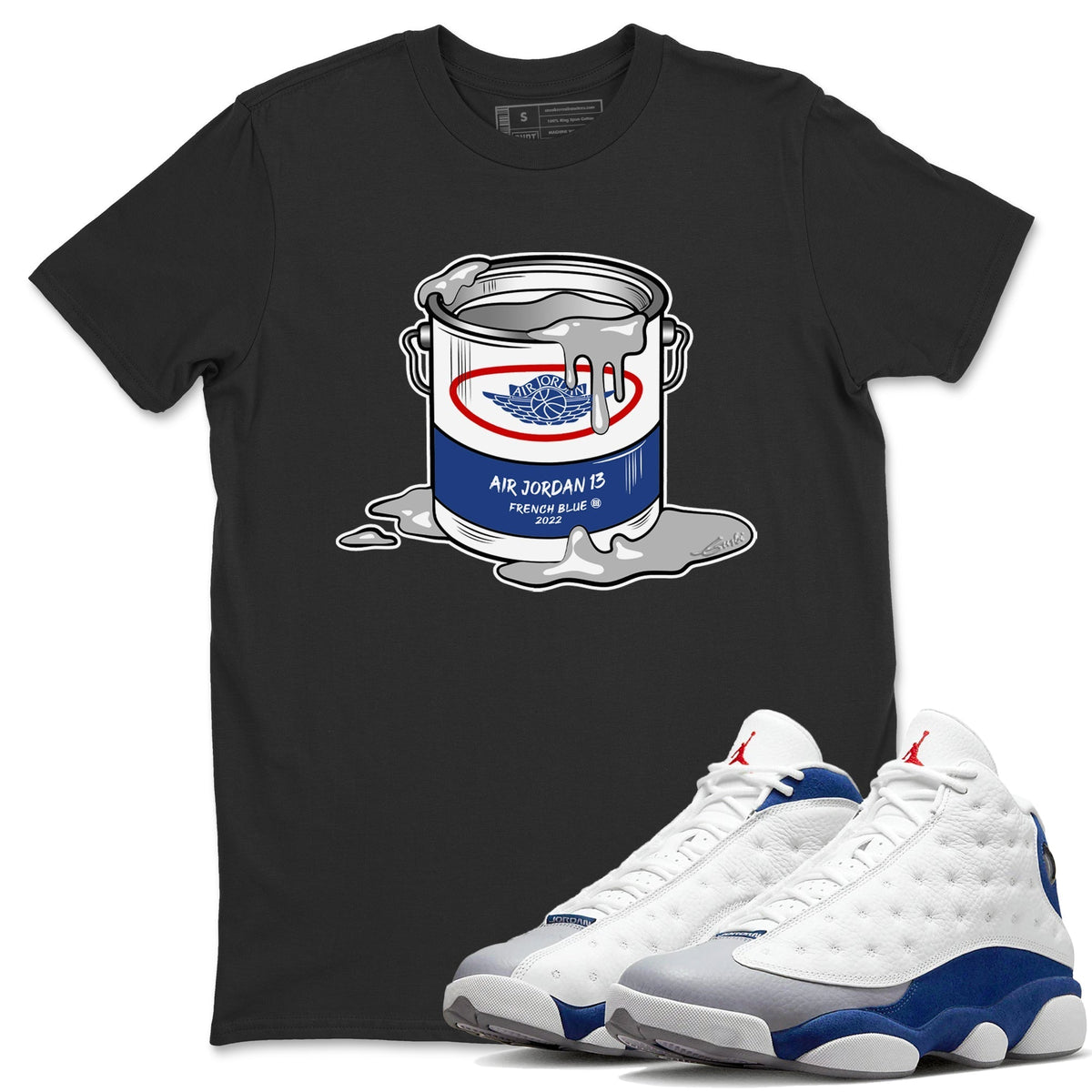 Jordan 13 French Blue Sneaker Matching T-Shirt Bucket Sneaker Tees Jordan 13 French Blue Sneaker Release Tees Crew Neck Tees