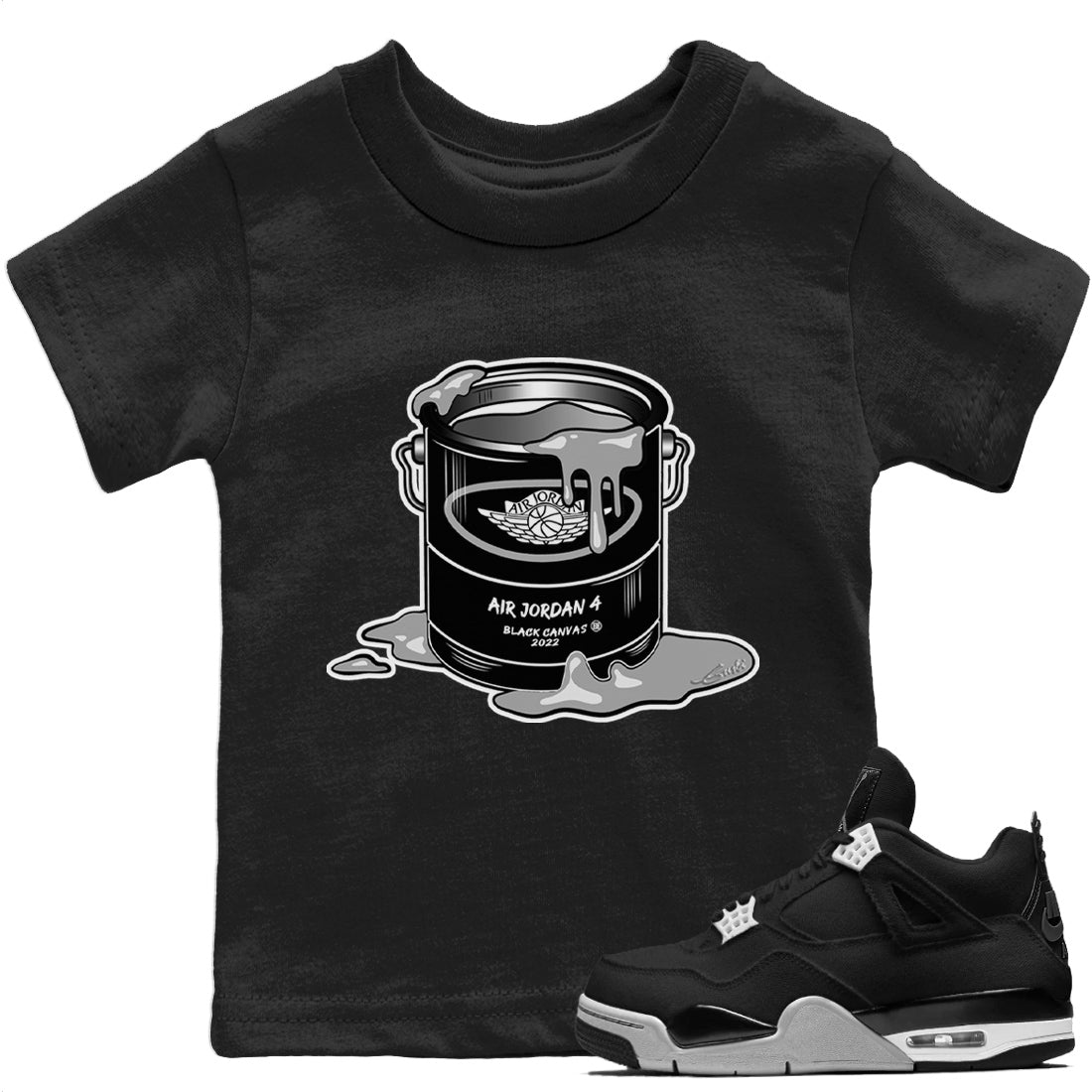 Jordan 4 Black Canvas Sneaker Matching T-Shirt Bucket Sneaker Tees Jordan 4 Black Canvas Sneaker Release Tees Kids Shirts