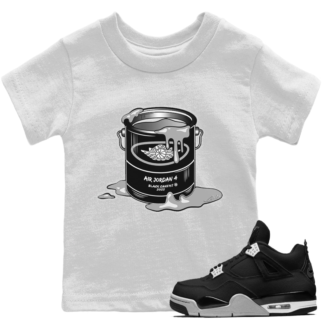 Jordan 4 Black Canvas Sneaker Matching T-Shirt Bucket Sneaker Tees Jordan 4 Black Canvas Sneaker Release Tees Kids Shirts