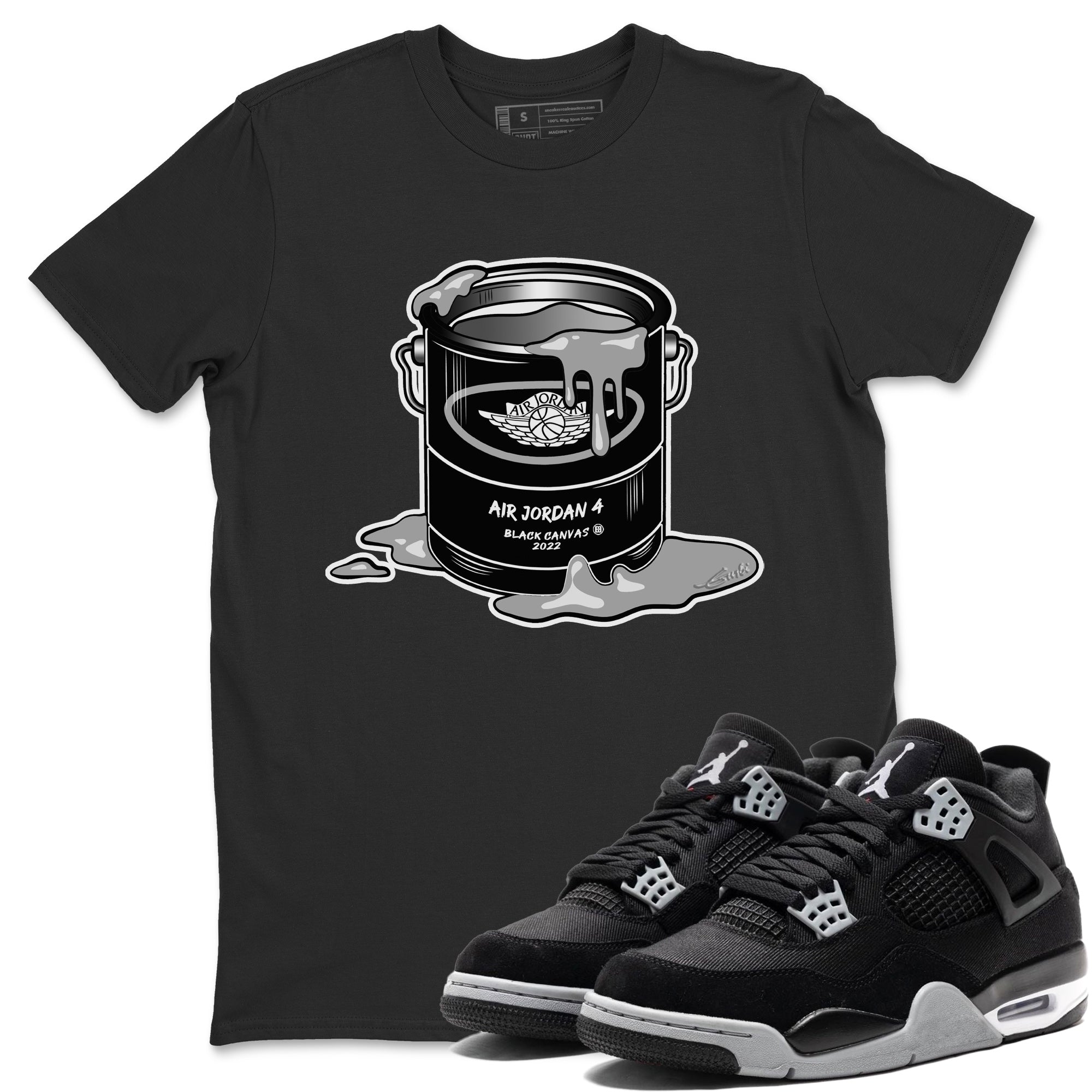 Jordan 4 Black Canvas Sneaker Matching T-Shirt Bucket Sneaker Tees Jordan 4 Black Canvas Sneaker Release Tees Crew Neck Tees