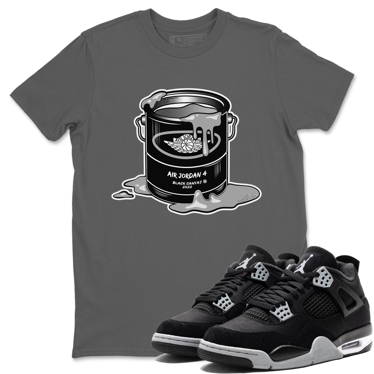 Jordan 4 Black Canvas Sneaker Matching T-Shirt Bucket Sneaker Tees Jordan 4 Black Canvas Sneaker Release Tees Crew Neck Tees