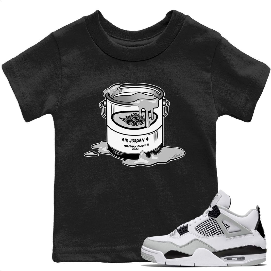 Jordan 4 Military Black Sneaker Matching T-Shirt Bucket Sneaker Tees Jordan 4 Military Black Sneaker Release Tees Kids Shirts