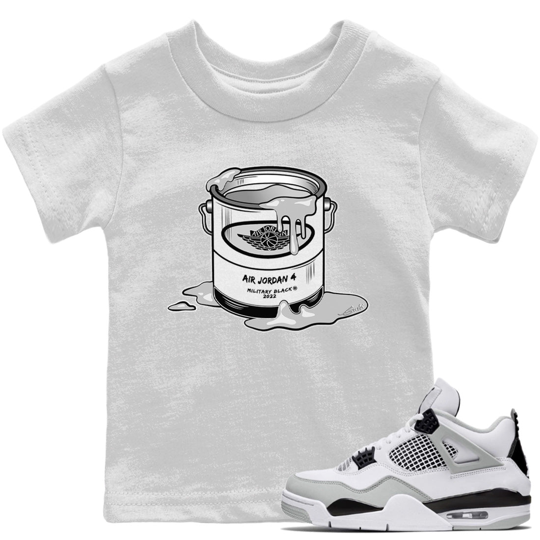 Jordan 4 Military Black Sneaker Matching T-Shirt Bucket Sneaker Tees Jordan 4 Military Black Sneaker Release Tees Kids Shirts