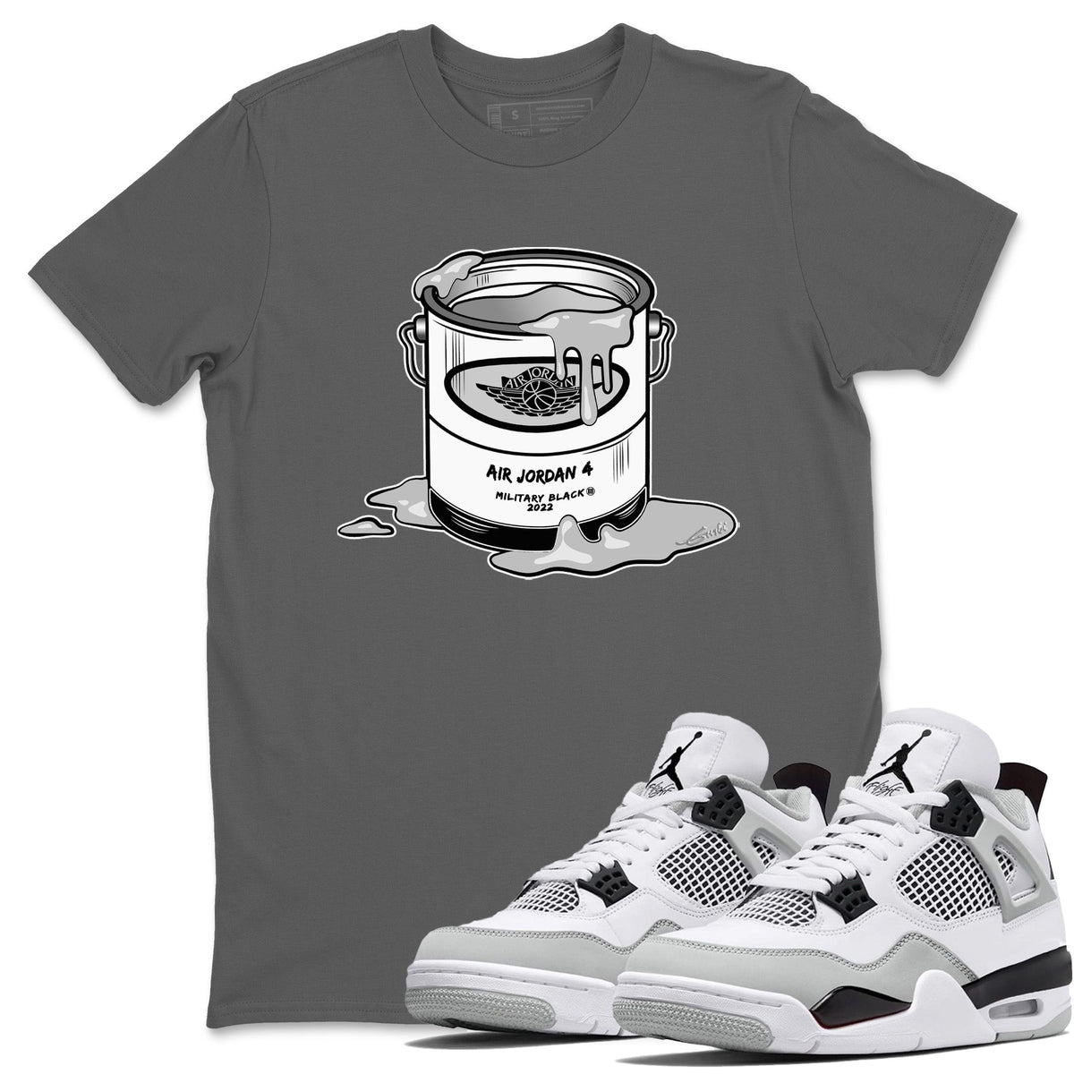 Jordan 4 Military Black Sneaker Matching T-Shirt Bucket Sneaker Tees Jordan 4 Military Black Sneaker Release Tees Crew Neck Tees