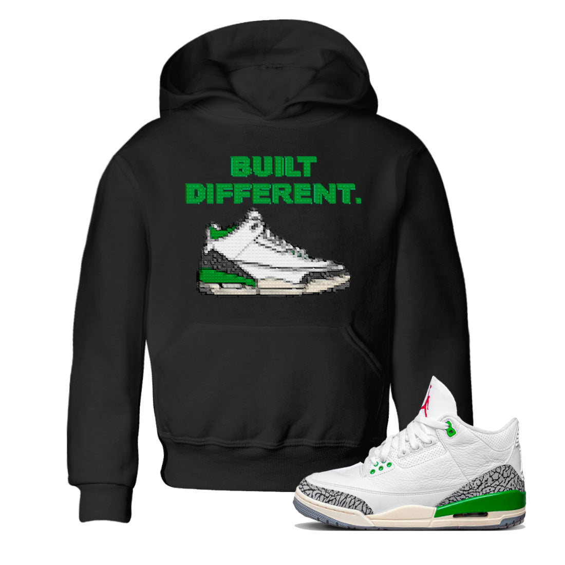 Air Jordan 3 Lucky Green Built Different Baby and Kids Sneaker Tees Air Jordan 3 WMNS Lucky Green Kids Sneaker Tees Washing and Care Tip
