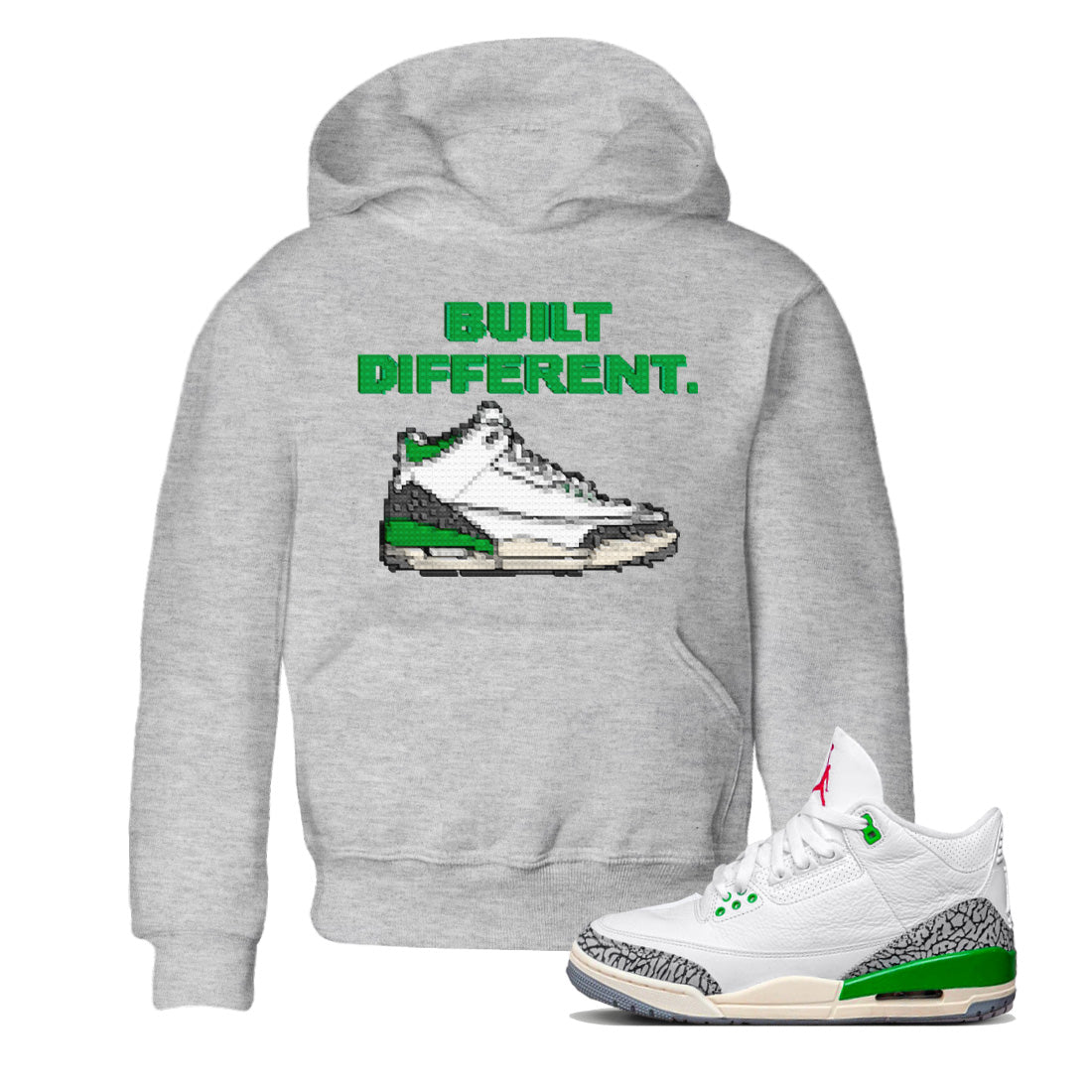 Air Jordan 3 Lucky Green Sneaker Tees Drip Gear Zone Built Different Sneaker Tees Air Jordan 3 WMNS Lucky Green Shirt Kids Shirts Heather Grey 1