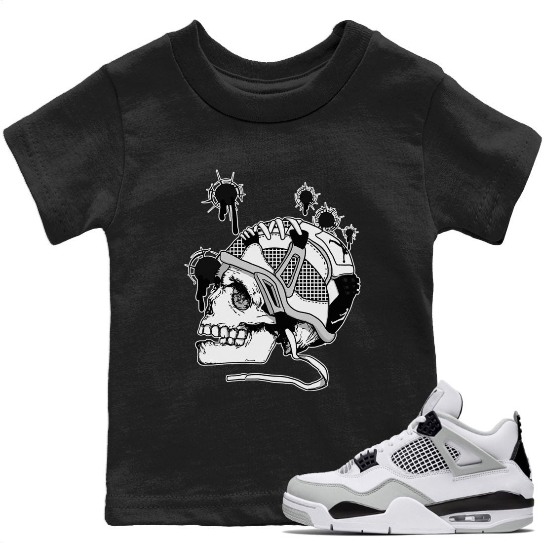 Jordan 4 Military Black Sneaker Matching T-Shirt Bullet Holes Sneaker Tees Jordan 4 Military Black Sneaker Release Tees Kids Shirts