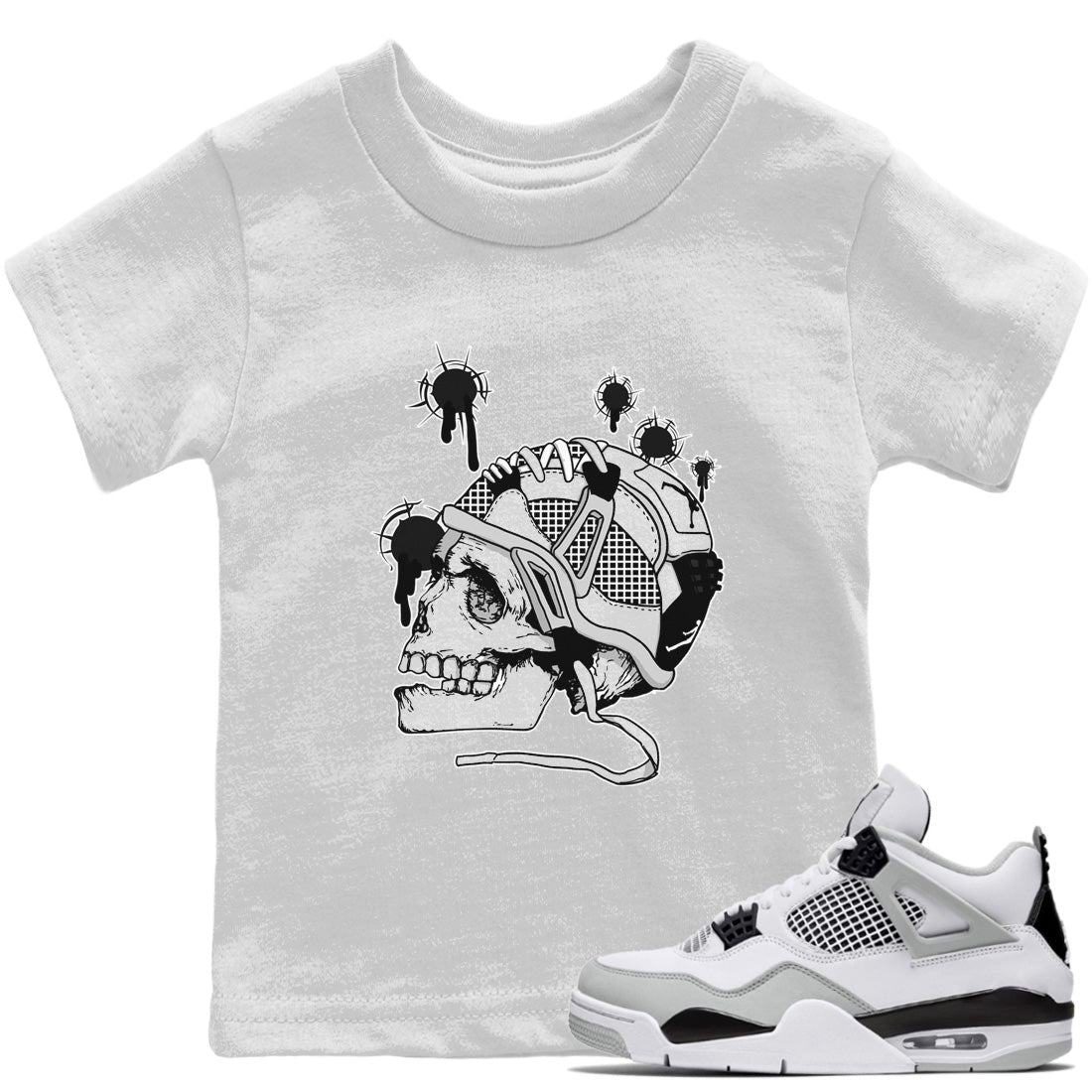Jordan 4 Military Black Sneaker Matching T-Shirt Bullet Holes Sneaker Tees Jordan 4 Military Black Sneaker Release Tees Kids Shirts