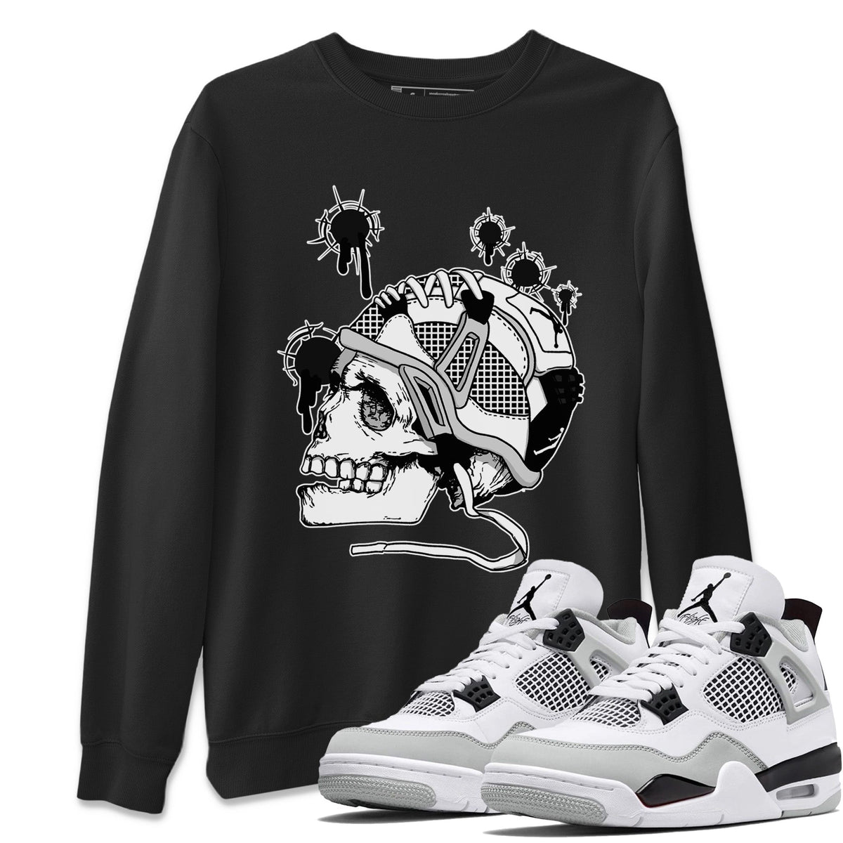 Jordan 4 Military Black Sneaker Matching T-Shirt Bullet Holes Sneaker Tees Jordan 4 Military Black Sneaker Release Tees Crew Neck Tees