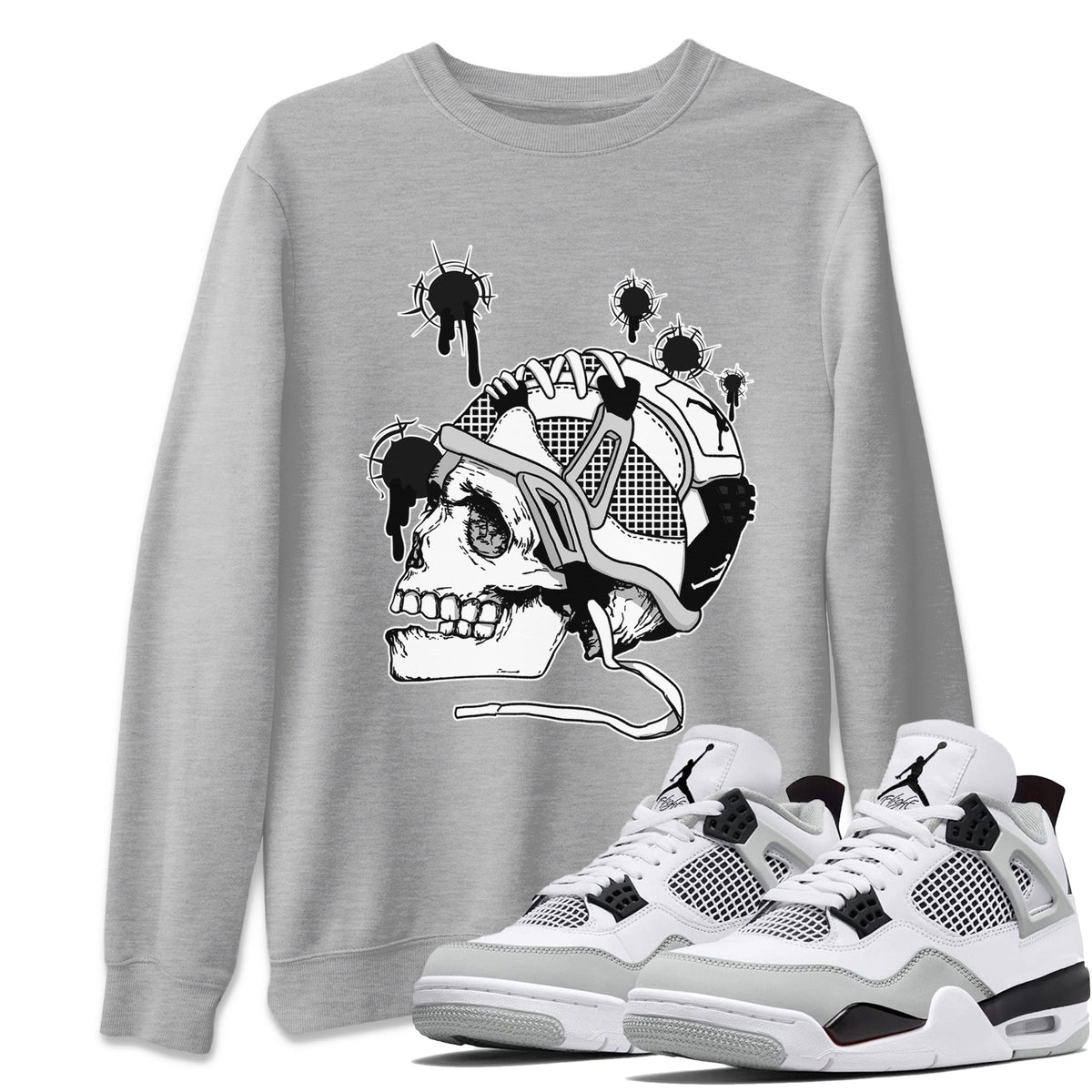 Jordan 4 Military Black Sneaker Matching T-Shirt Bullet Holes Sneaker Tees Jordan 4 Military Black Sneaker Release Tees Crew Neck Tees
