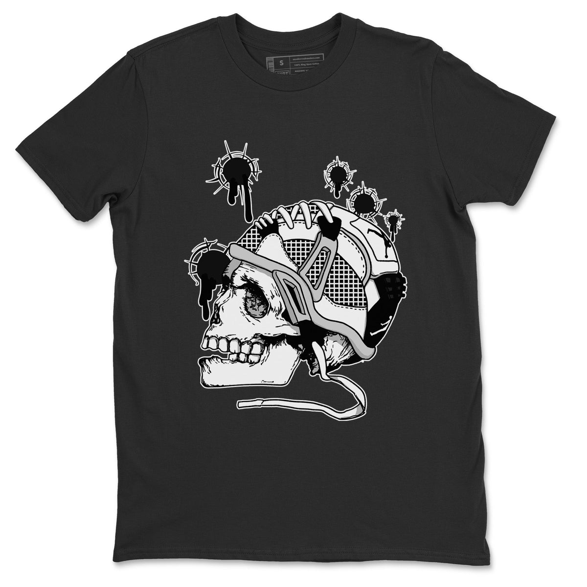 Jordan 4 Military Black Sneaker Matching T-Shirt Bullet Holes Sneaker Tees Jordan 4 Military Black Sneaker Release Tees Crew Neck Tees