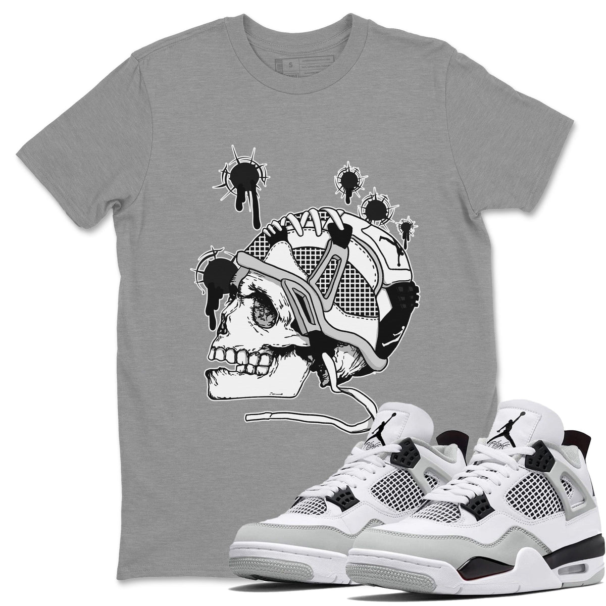 Jordan 4 Military Black Sneaker Matching T-Shirt Bullet Holes Sneaker Tees Jordan 4 Military Black Sneaker Release Tees Crew Neck Tees