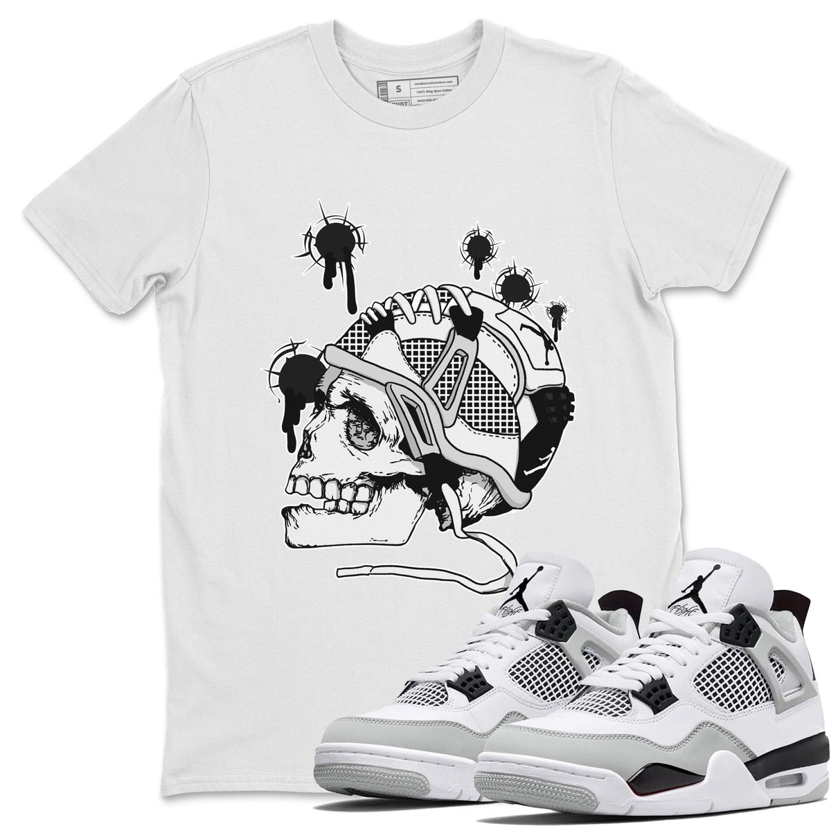 Jordan 4 Military Black Sneaker Matching T-Shirt Bullet Holes Sneaker Tees Jordan 4 Military Black Sneaker Release Tees Crew Neck Tees