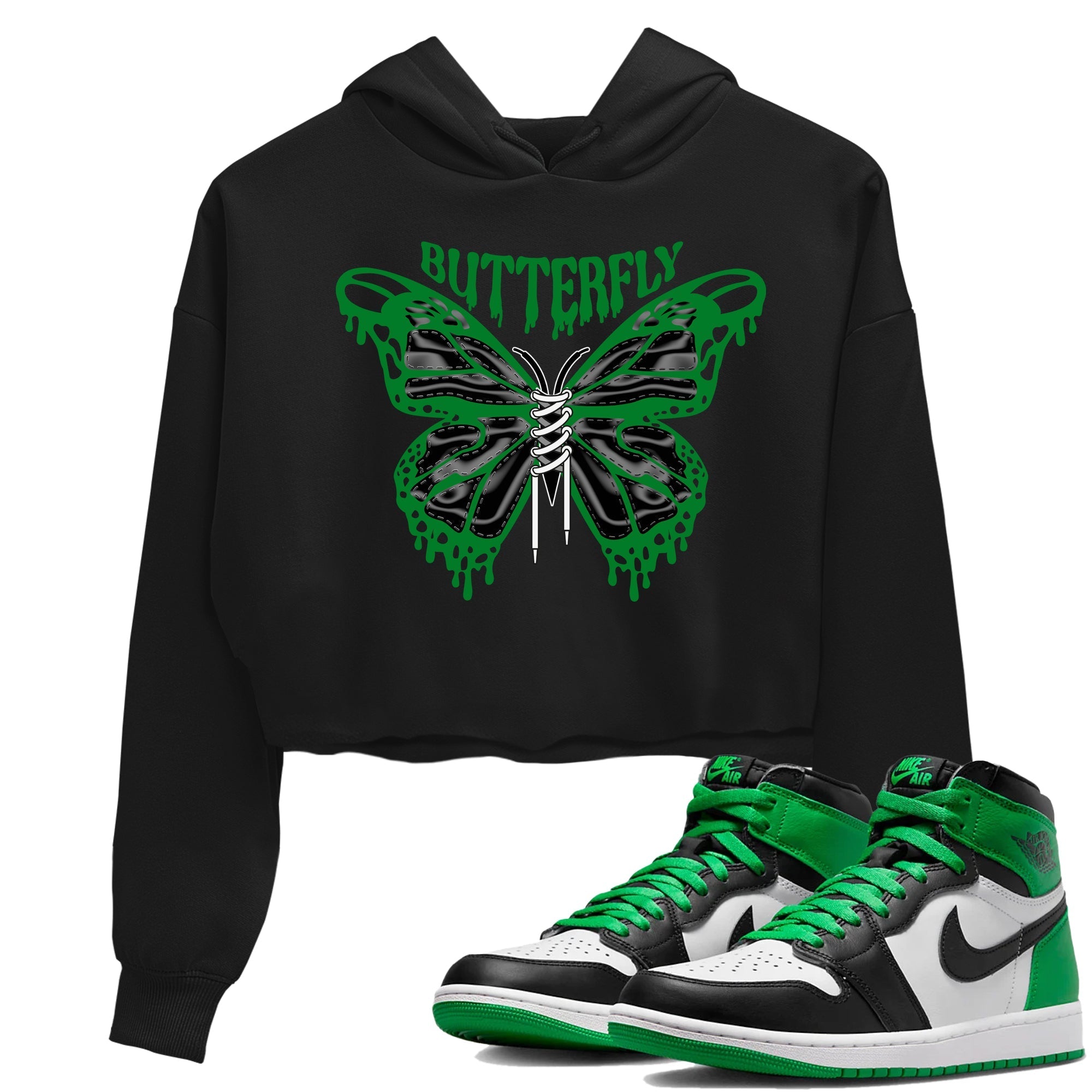 Air Jordan 1 Celtics Sneaker Match Tees Butterfly Sneaker Tees AJ1 OG HIGH Celtics Sneaker Release Tees Women's Shirts Black 1