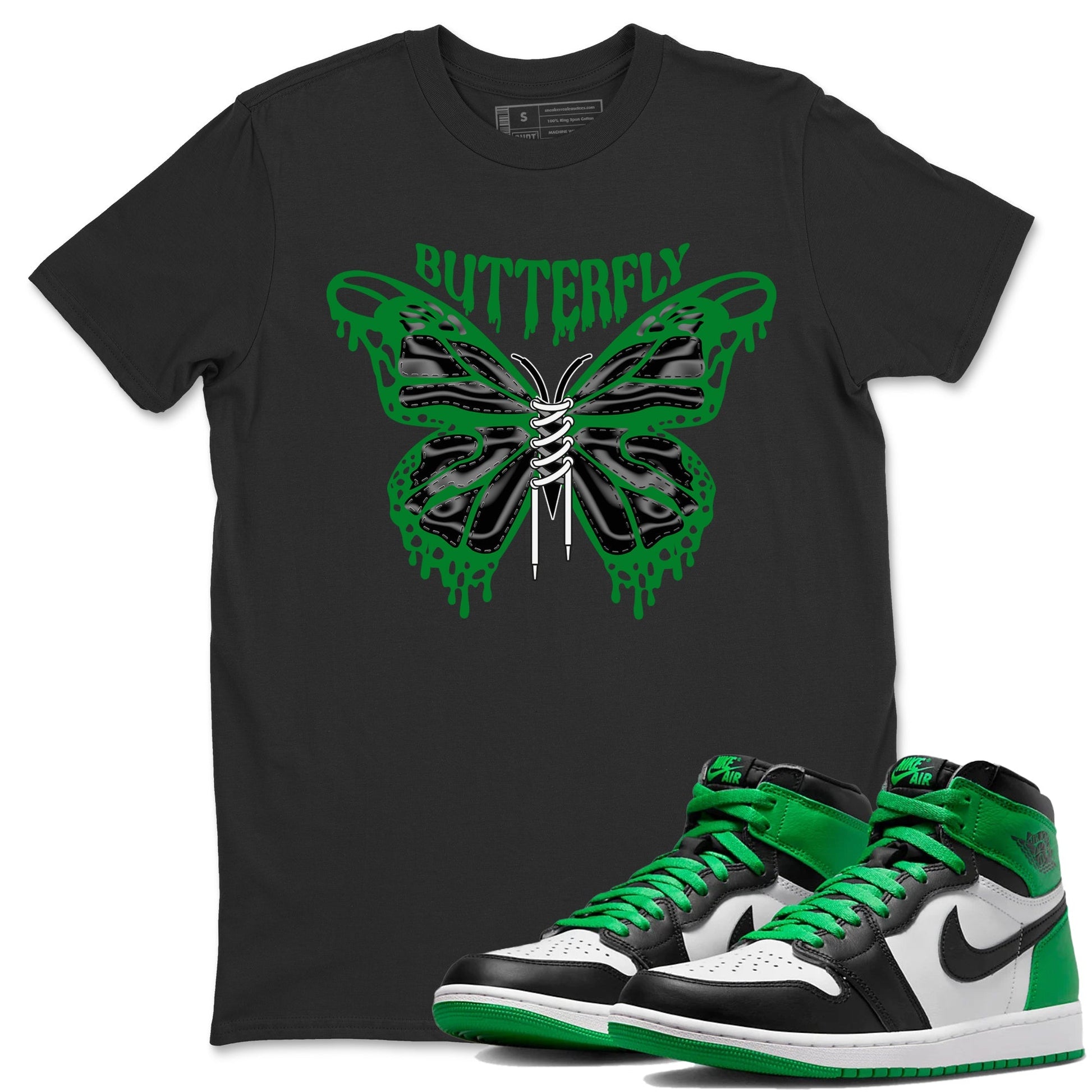 Air Jordan 1 Celtics Sneaker Match Tees Butterfly Sneaker Tees AJ1 OG HIGH Celtics Sneaker Release Tees Unisex Shirts Black 1