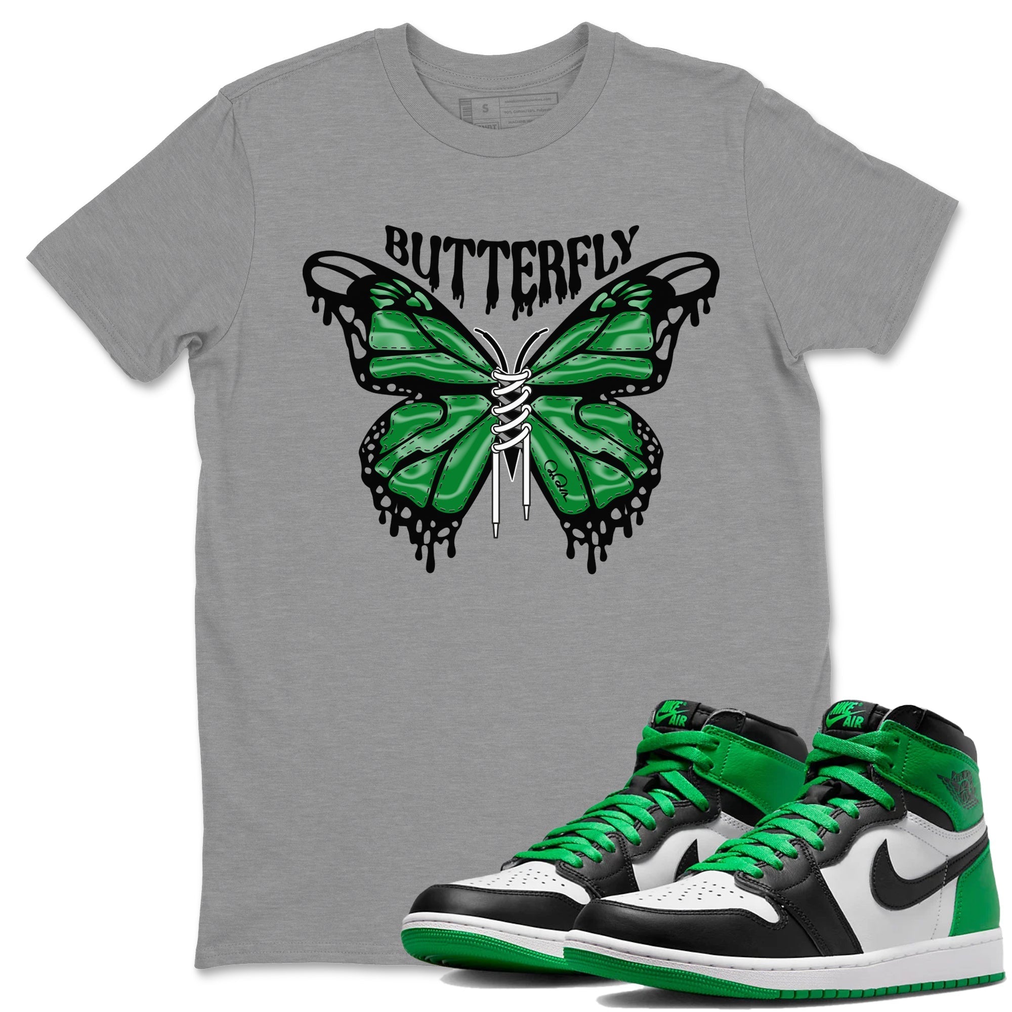 Air Jordan 1 Celtics Sneaker Match Tees Butterfly Sneaker Tees AJ1 OG HIGH Celtics Sneaker Release Tees Unisex Shirts Heather Grey 1