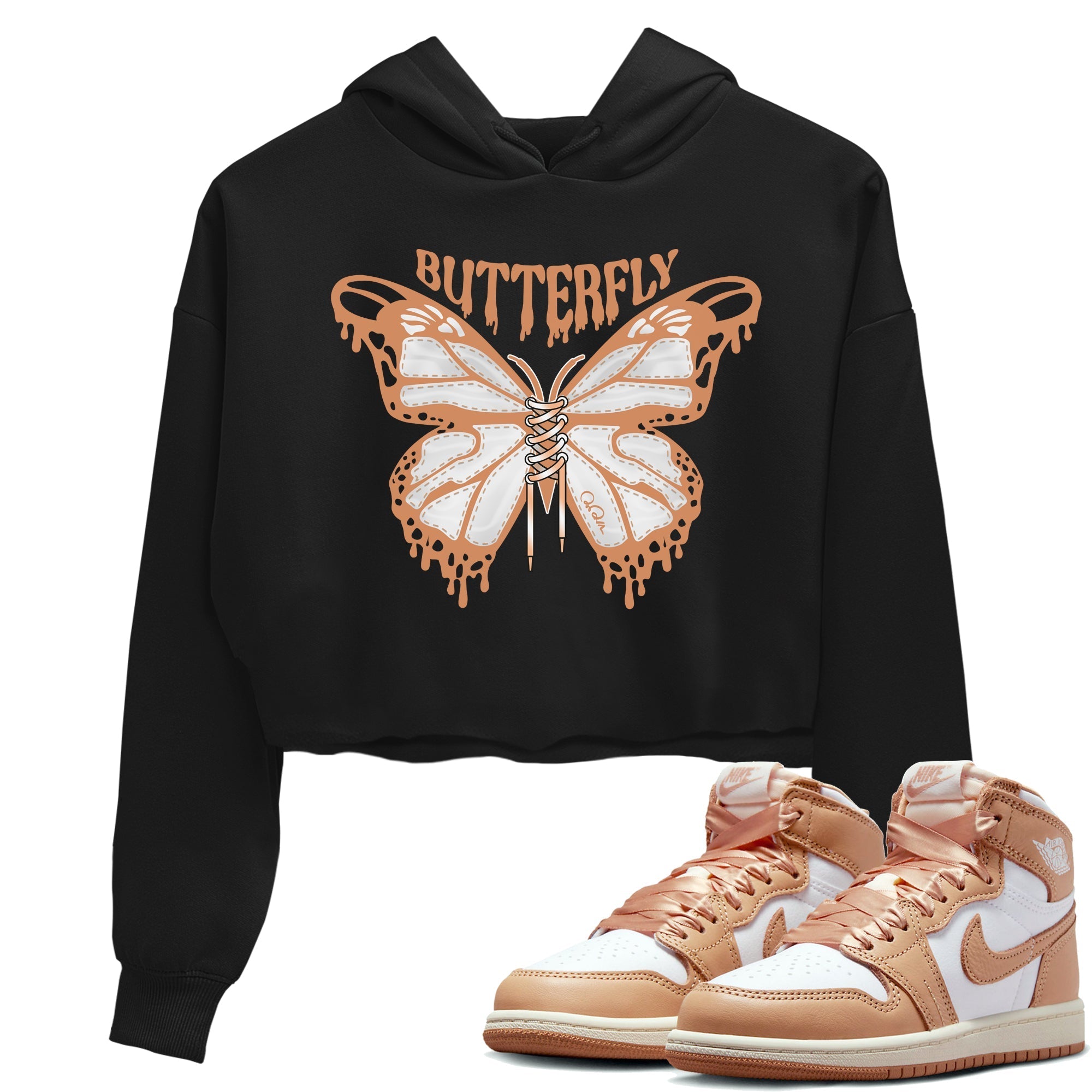 Air Jordan 1 Praline shirt to match jordans Butterfly Streetwear Sneaker Shirt AJ1Praline Drip Gear Zone Sneaker Matching Clothing Black 1 Crop T-Shirt