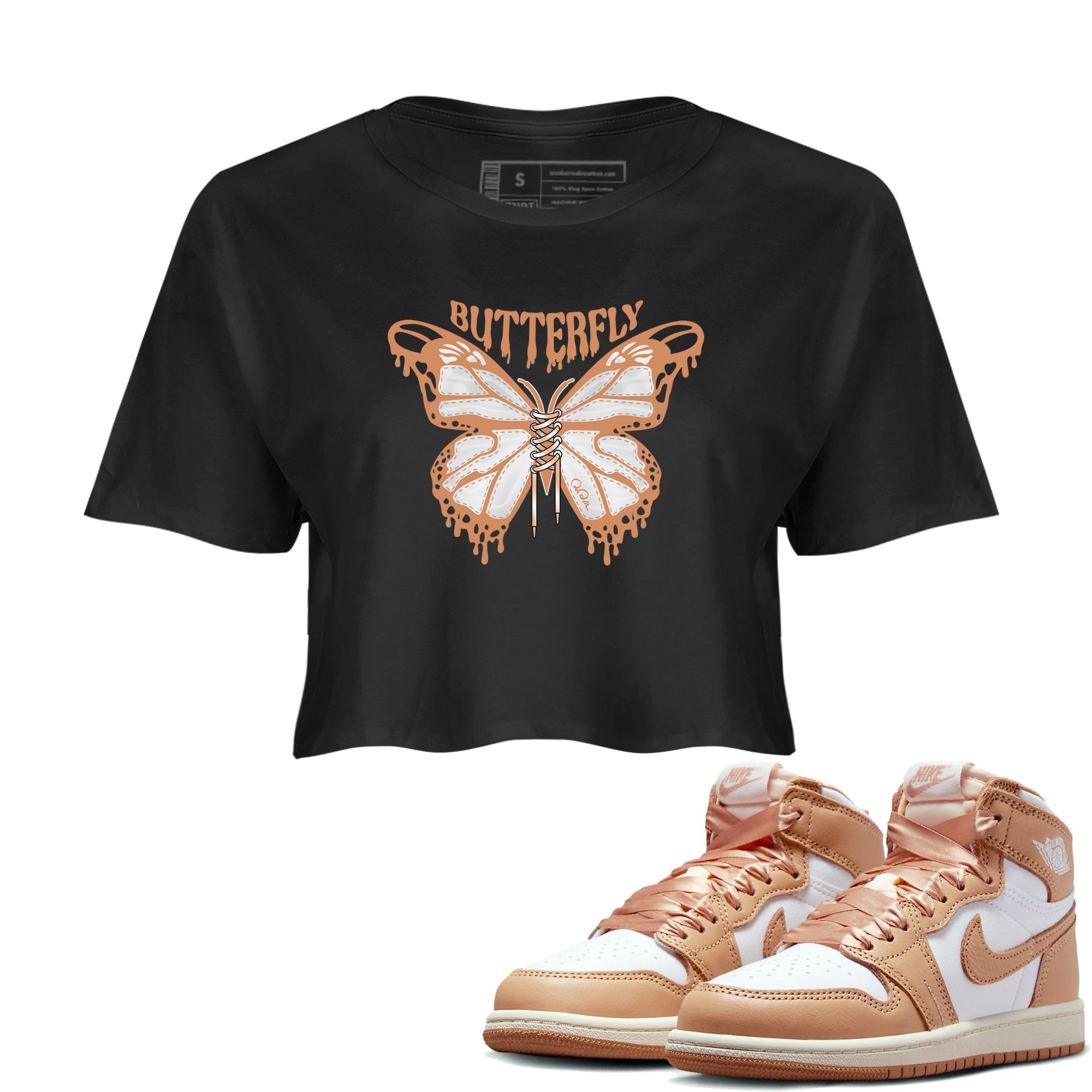 Air Jordan 1 Praline shirt to match jordans Butterfly Streetwear Sneaker Shirt AJ1Praline Drip Gear Zone Sneaker Matching Clothing Black 1 Crop T-Shirt