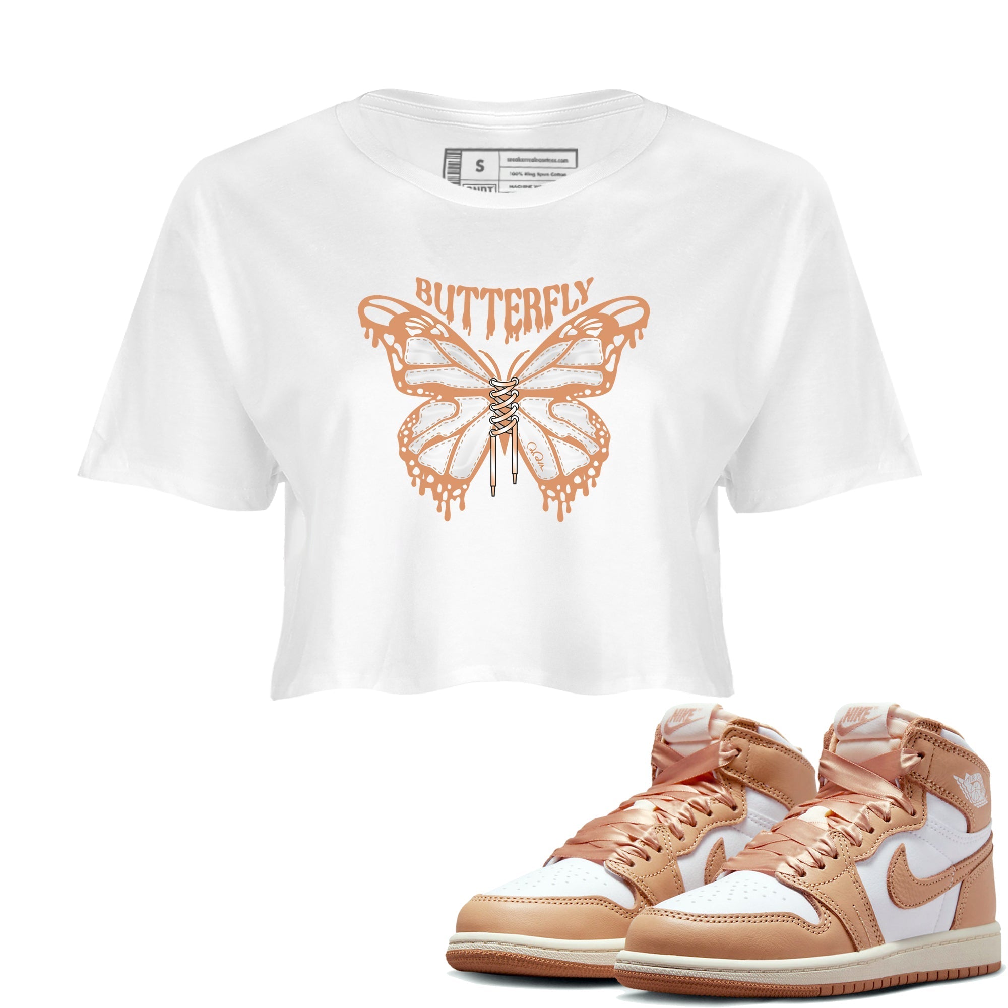 Air Jordan 1 Praline shirt to match jordans Butterfly Streetwear Sneaker Shirt AJ1Praline Drip Gear Zone Sneaker Matching Clothing White 1 Crop T-Shirt