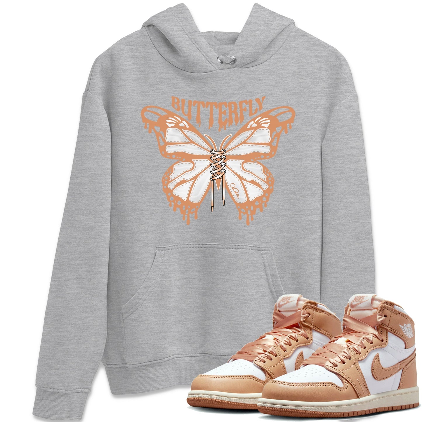 Air Jordan 1 Praline shirt to match jordans Butterfly Streetwear Sneaker Shirt AJ1Praline Drip Gear Zone Sneaker Matching Clothing Unisex Heather Grey 1 T-Shirt