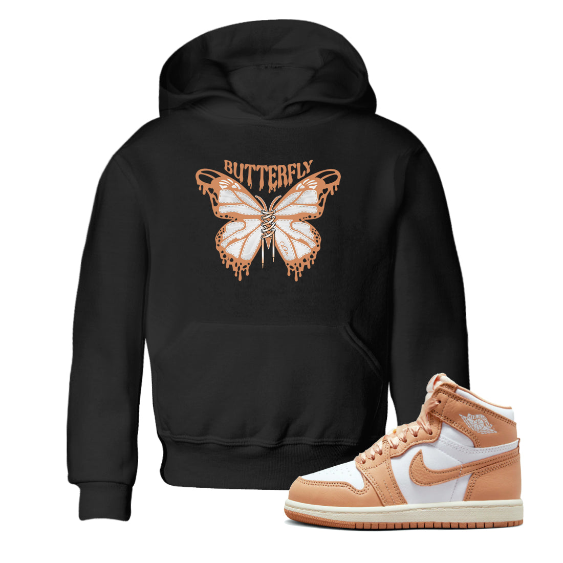 Air Jordan 1 Praline shirt to match jordans Butterfly Streetwear Sneaker Shirt AJ1Praline Drip Gear Zone Sneaker Matching Clothing Baby Toddler Black 1 T-Shirt