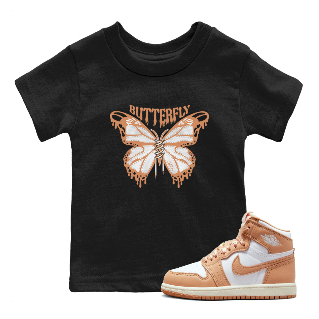 Air Jordan 1 Praline shirt to match jordans Butterfly Streetwear Sneaker Shirt AJ1Praline Drip Gear Zone Sneaker Matching Clothing Baby Toddler Black 1 T-Shirt