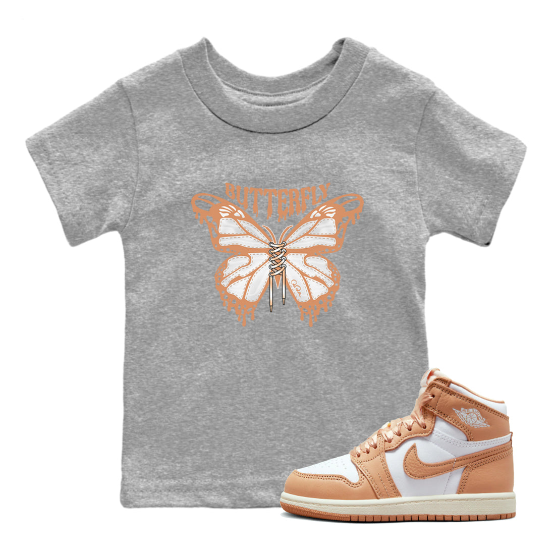 Air Jordan 1 Praline shirt to match jordans Butterfly Streetwear Sneaker Shirt AJ1Praline Drip Gear Zone Sneaker Matching Clothing Baby Toddler Heather Grey 1 T-Shirt