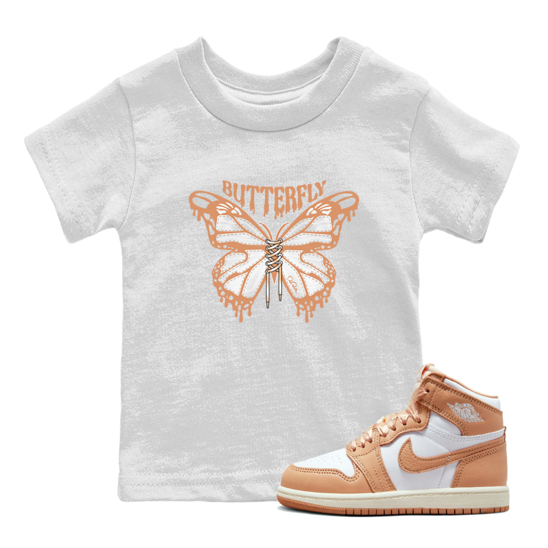 Air Jordan 1 Praline shirt to match jordans Butterfly Streetwear Sneaker Shirt AJ1Praline Drip Gear Zone Sneaker Matching Clothing Baby Toddler White 1 T-Shirt