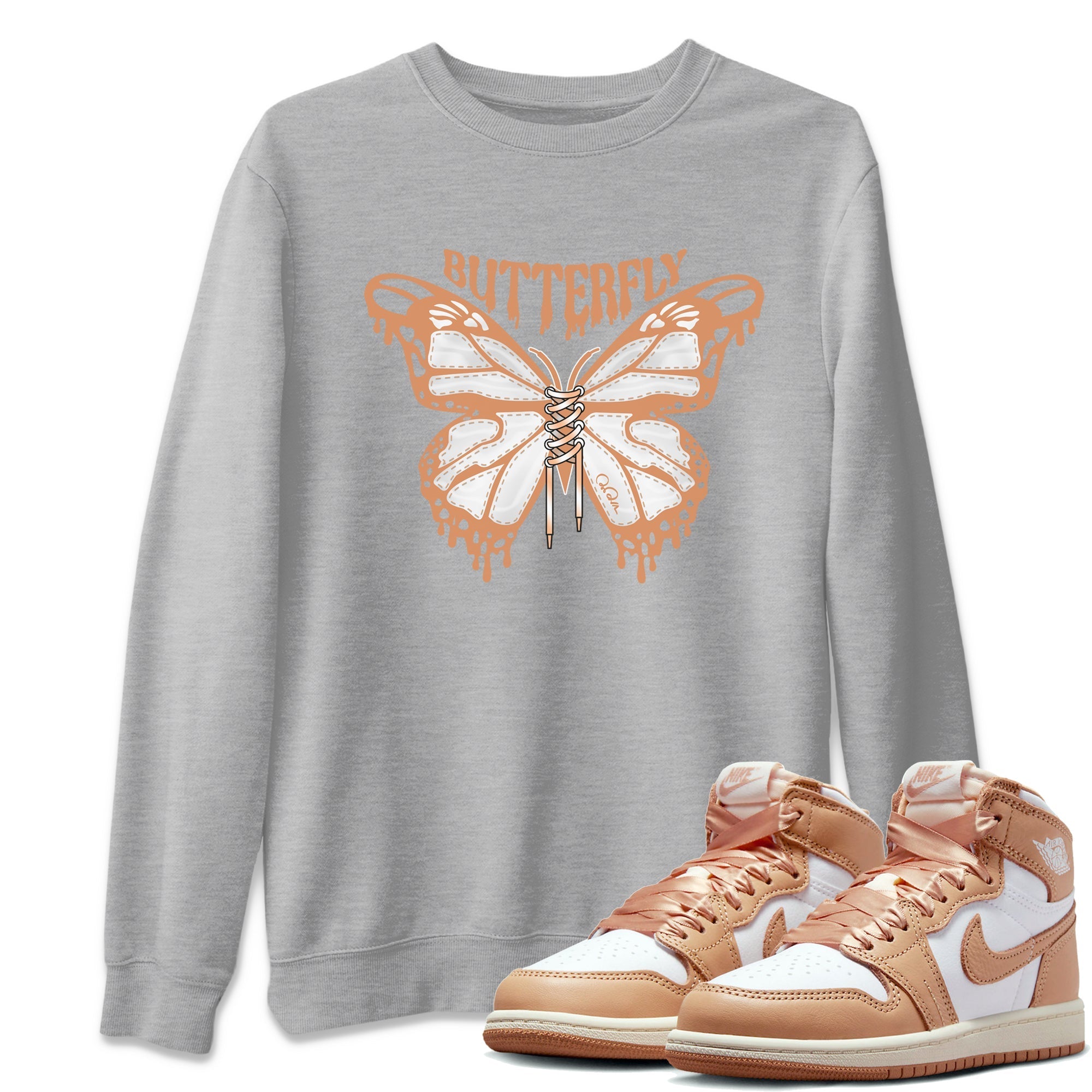 Air Jordan 1 Praline shirt to match jordans Butterfly Streetwear Sneaker Shirt AJ1Praline Drip Gear Zone Sneaker Matching Clothing Unisex Heather Grey 1 T-Shirt