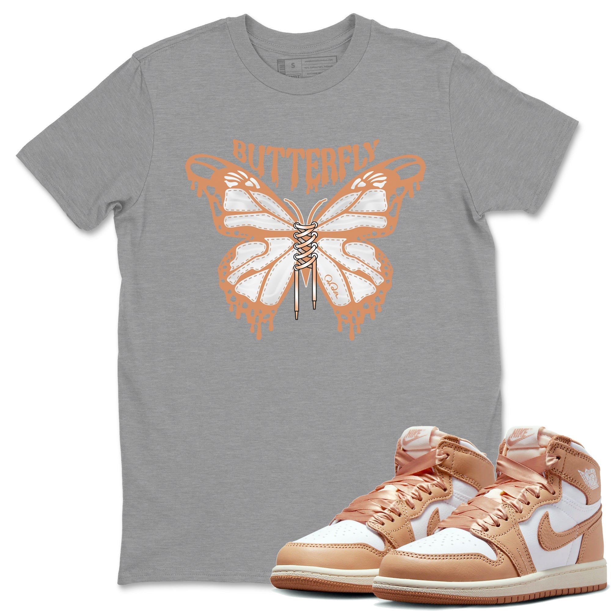 Air Jordan 1 Praline shirt to match jordans Butterfly Streetwear Sneaker Shirt AJ1Praline Drip Gear Zone Sneaker Matching Clothing Unisex Heather Grey 1 T-Shirt