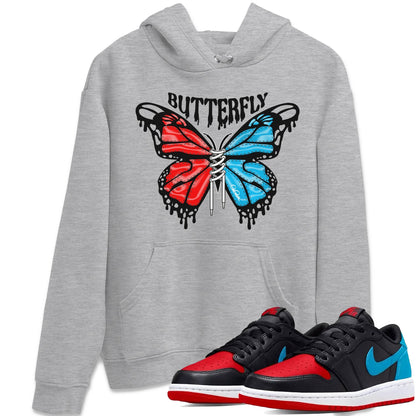 Air Jordan 1 UNC to Chicago Sneaker Match Tees Butterfly Streetwear Sneaker Shirt AJ1 UNC to Chicago Sneaker Release Tees Unisex Shirts Heather Grey 1