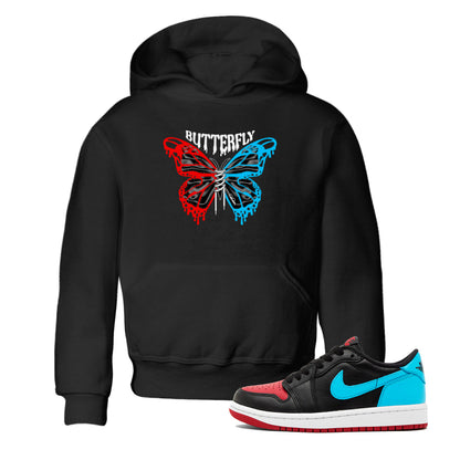 Air Jordan 1 UNC to Chicago Sneaker Match Tees Butterfly Streetwear Sneaker Shirt AJ1 UNC to Chicago Sneaker Release Tees Kids Shirts Black 1