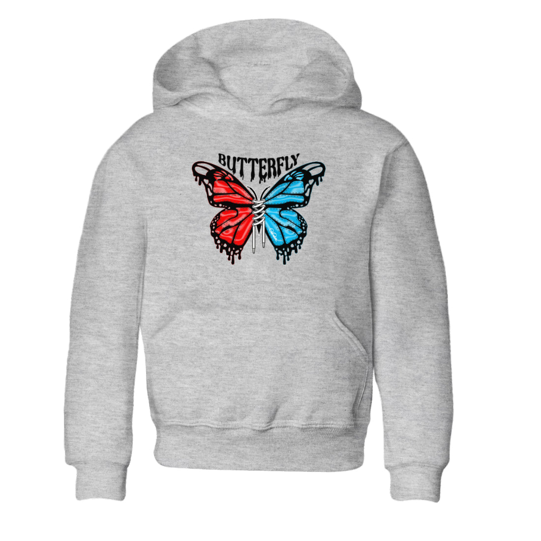 Air Jordan 1 UNC to Chicago Sneaker Match Tees Butterfly Streetwear Sneaker Shirt AJ1 UNC to Chicago Sneaker Release Tees Kids Shirts Heather Grey 2