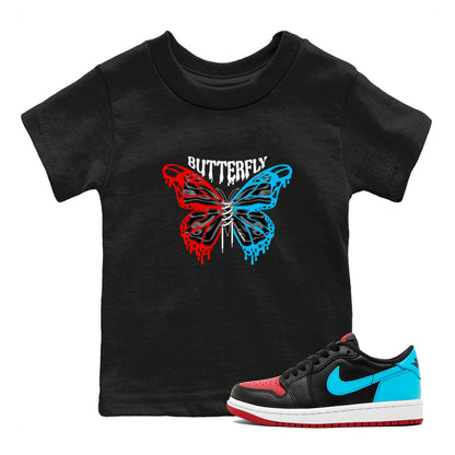 Air Jordan 1 UNC to Chicago Sneaker Match Tees Butterfly Streetwear Sneaker Shirt AJ1 UNC to Chicago Sneaker Release Tees Kids Shirts Black 1